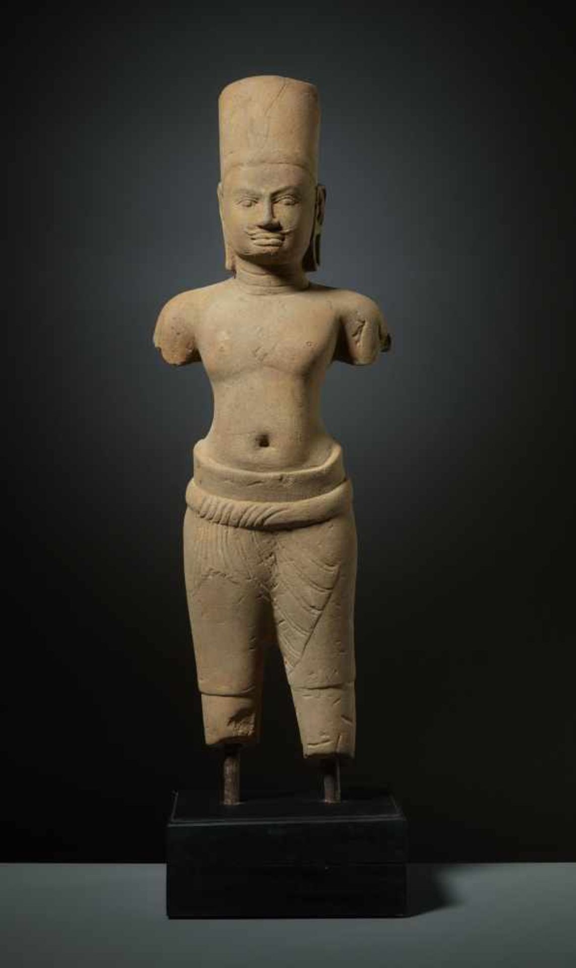 VISHNU THE PRESERVER Sandstone. Khmer, Old Khmer Kingdom, probably pre-Angkor, ca. 8th cent. Rare,