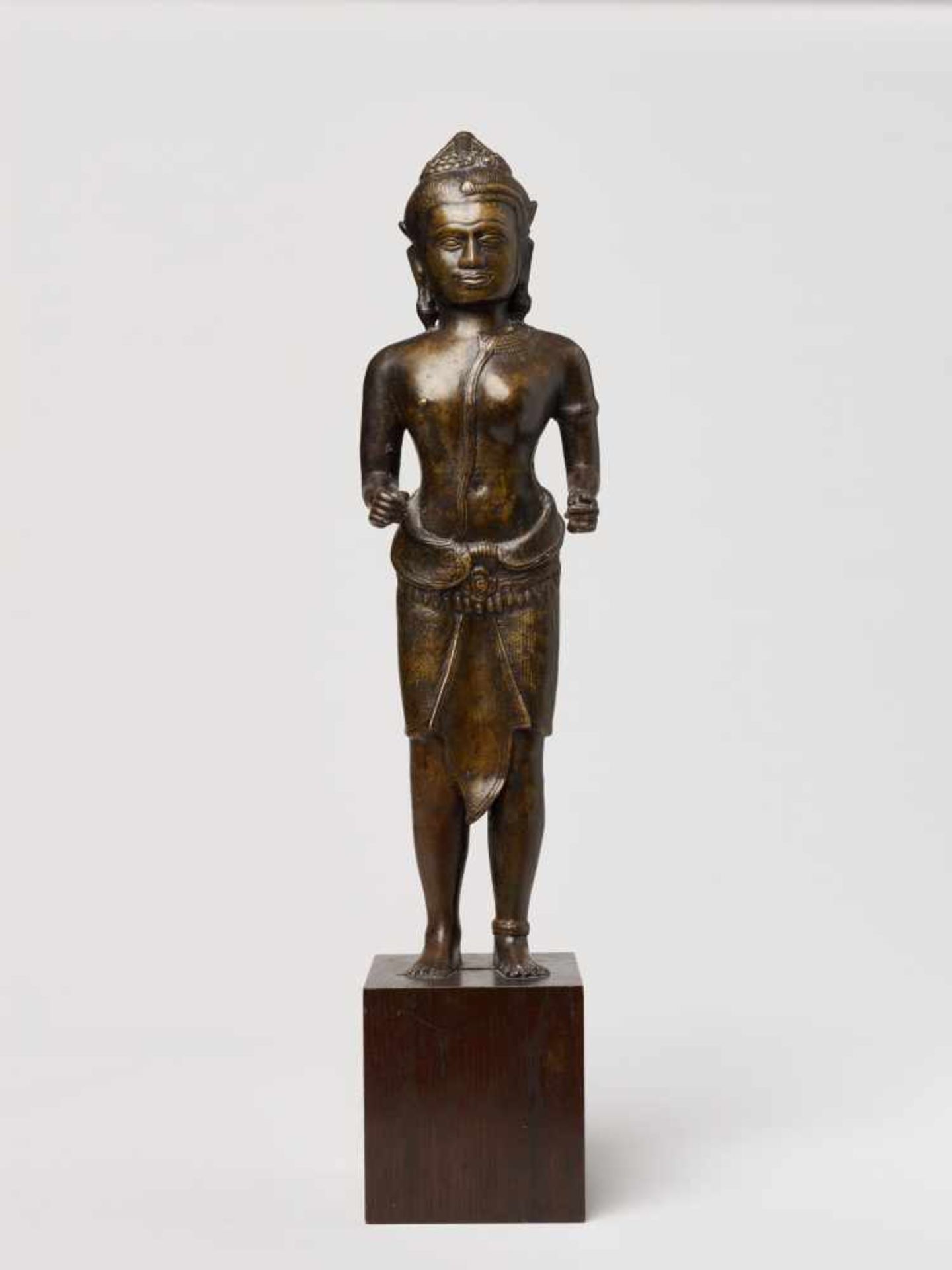 RARE DEPICTION OF THE ANDROGENOUS SHIVA Dark bronze. East Thailand to Cambodia, approx. 18th to 19th