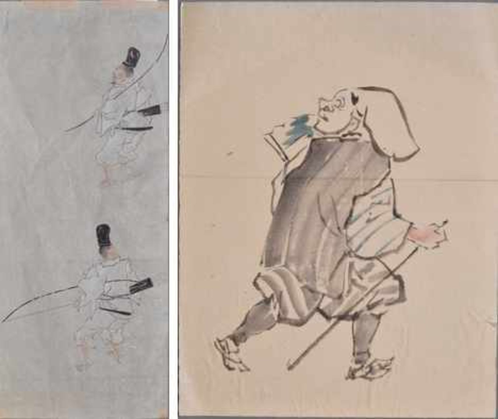 TWO SKETCHES FROM THE JAPANESE SCHOOL paper with ink and watercolor. Japan, 19th cent.SIZES 34,5 x