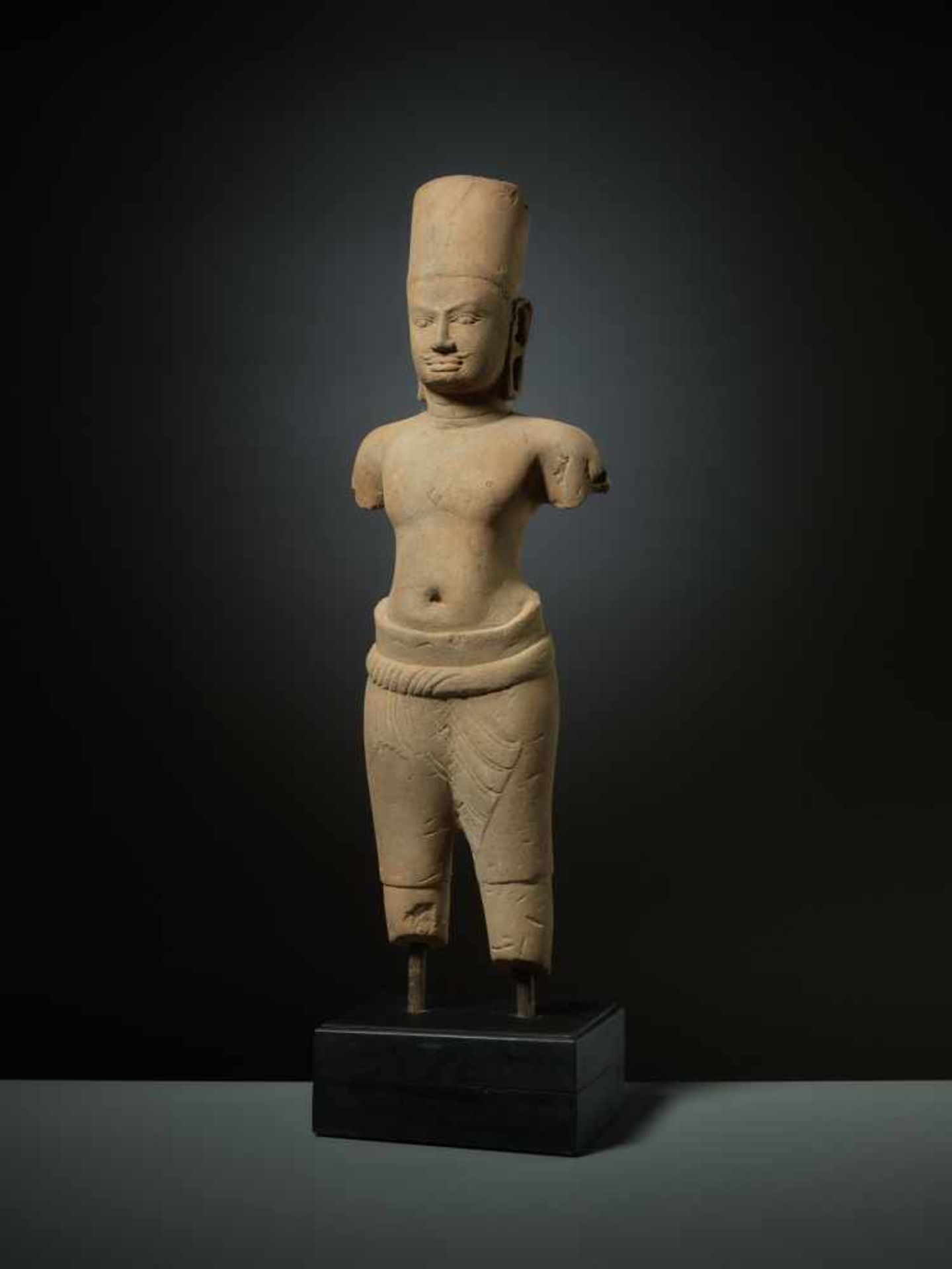 VISHNU THE PRESERVER Sandstone. Khmer, Old Khmer Kingdom, probably pre-Angkor, ca. 8th cent. Rare, - Image 2 of 6