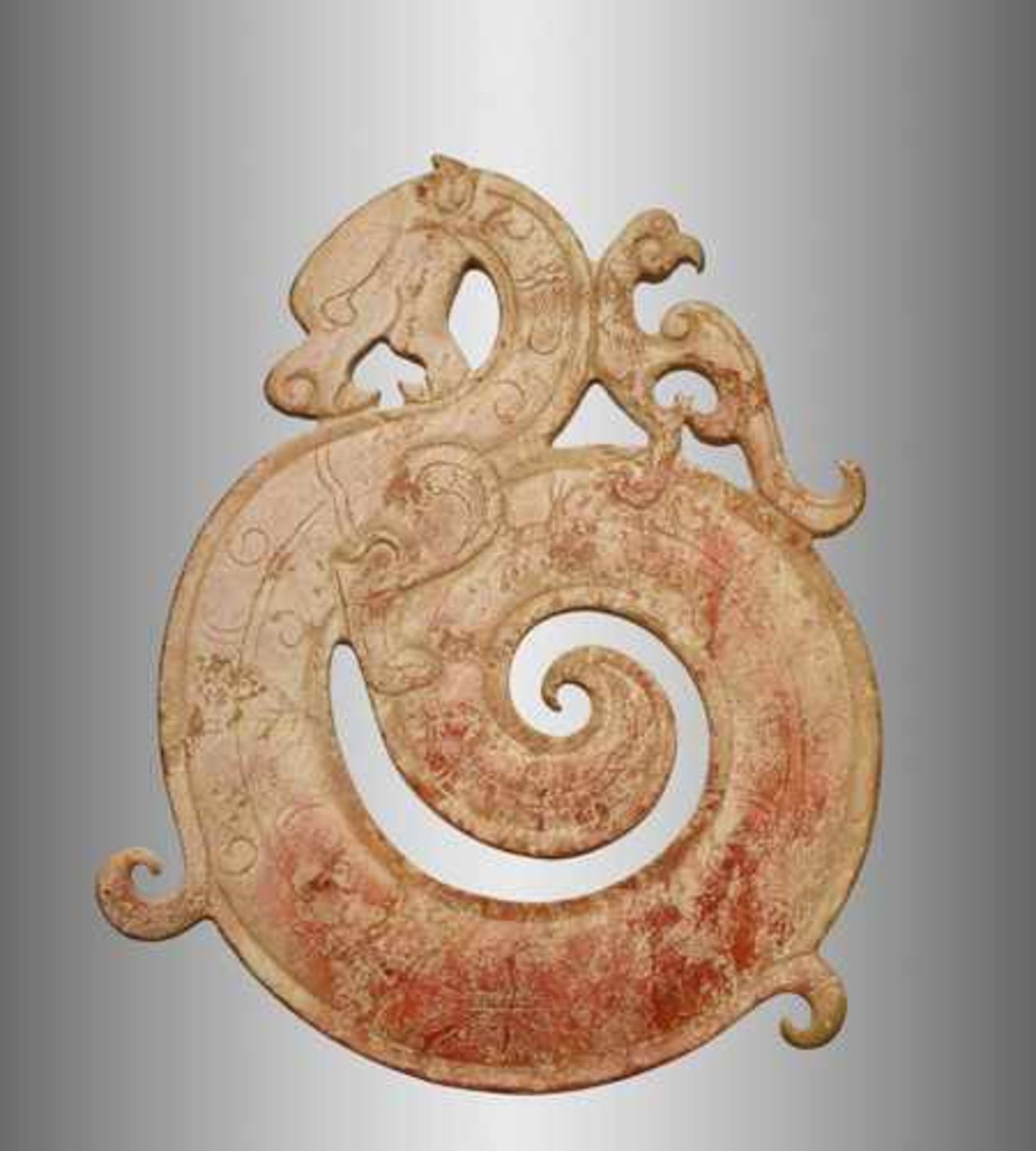 LOVELY CURLED DRAGON WITH A PHOENIX Jade, China. Eastern Jin Dynasty. AD 317-420 龍鳳紋玉環 - 東晉, 317年－ - Image 3 of 10