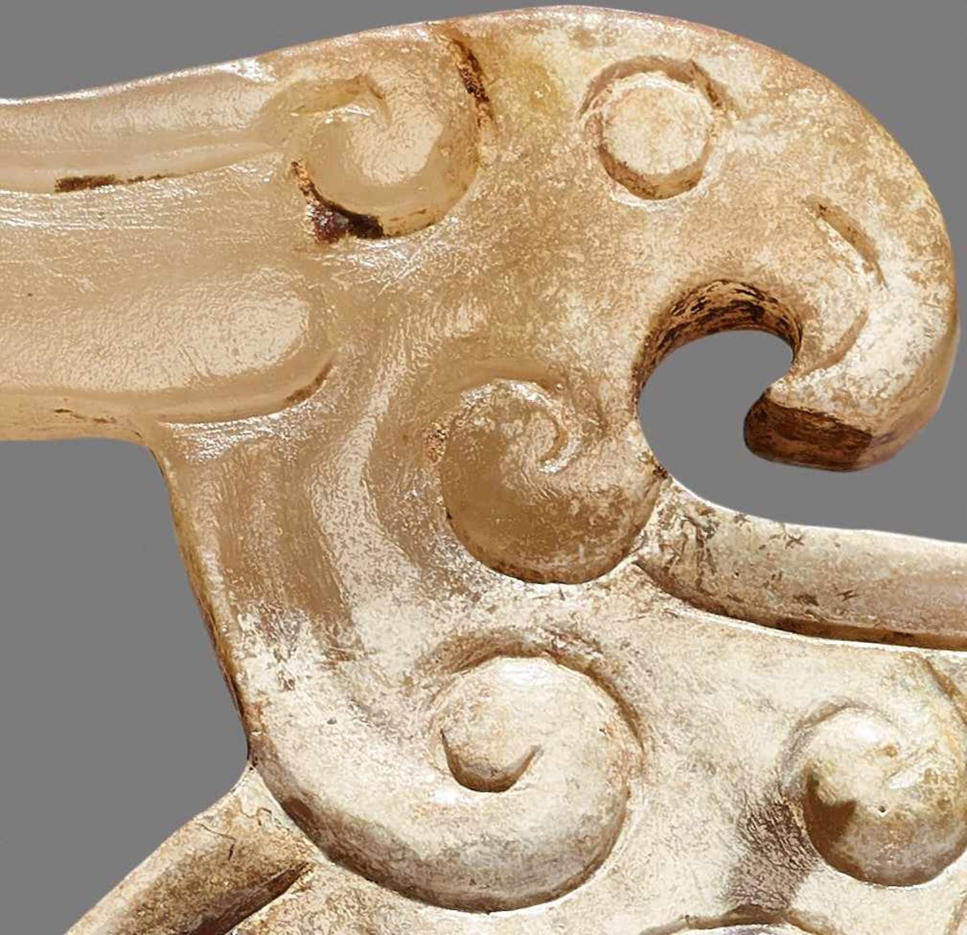 A SINUOUS S-SHAPED DRAGON WITH A PHOENIX AND CURLED APPENDAGES Jade, China. Eastern Zhou, 5th - - Image 6 of 6