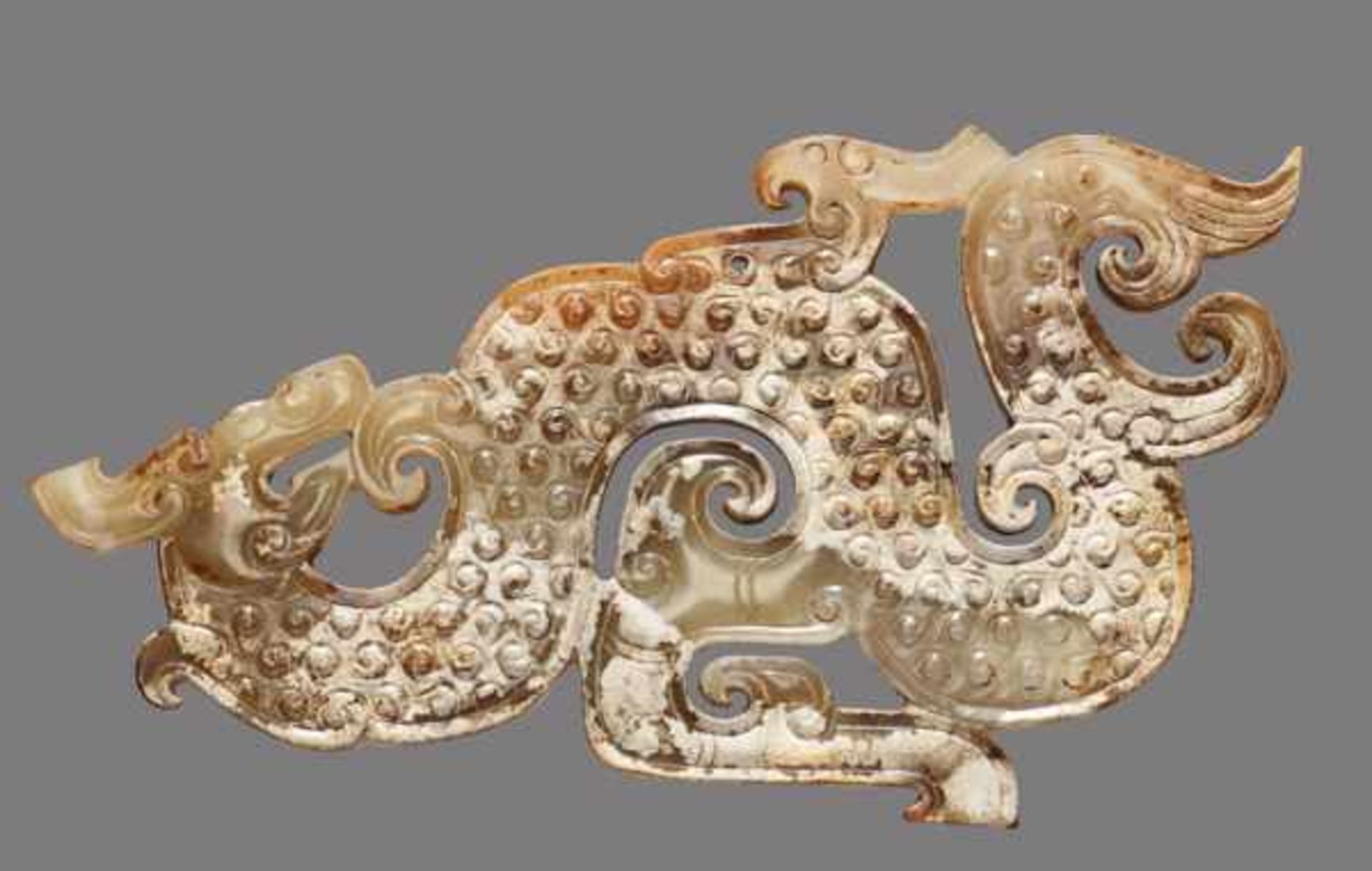 A SINUOUS S-SHAPED DRAGON WITH A PHOENIX AND CURLED APPENDAGES Jade, China. Eastern Zhou, 5th - - Image 2 of 6