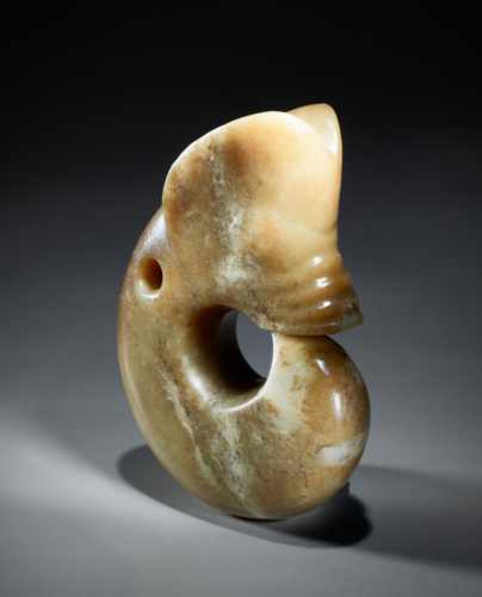 AN IMPRESSIVE AND HIGHLY POLISHED “PIG-DRAGON” OR ZHULONG Jade, China. Late Neolithic period, - Image 2 of 8