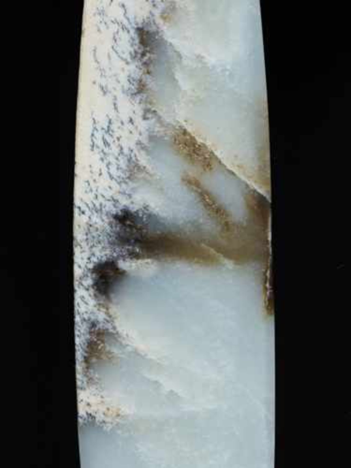 A STRIKING MARBLE-LIKE BEN BLADE IN WHITE JADE Jade, China. Early Bronze Age, Qijia Culture, c. - Image 4 of 7