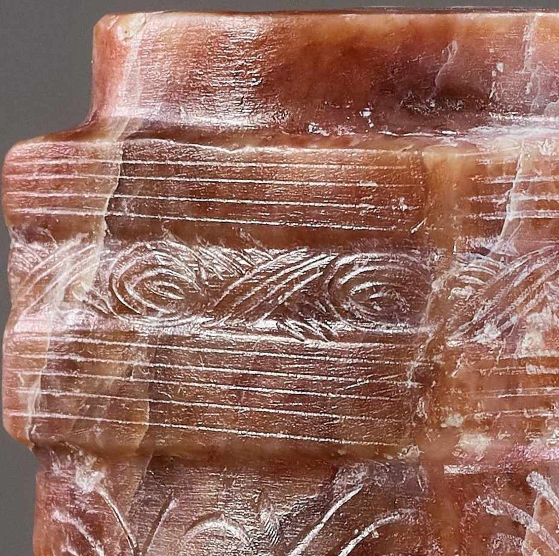 A CONG-SHAPED BEAD WITH MASK MOTIFS AND ADDITIONAL SPIRALLING PATTERNS Jade, China. Late Neolithic - Image 6 of 6
