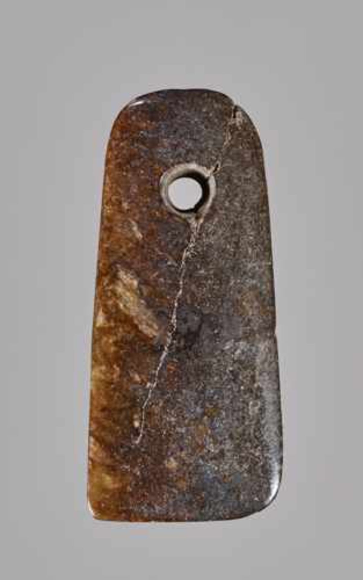 A LATE NEOLITHIC BLADE-SHAPED ORNAMENT WITH SMOOTH POLISH and A SMALL AXE IN BLACK STONE Jade, - Image 3 of 7