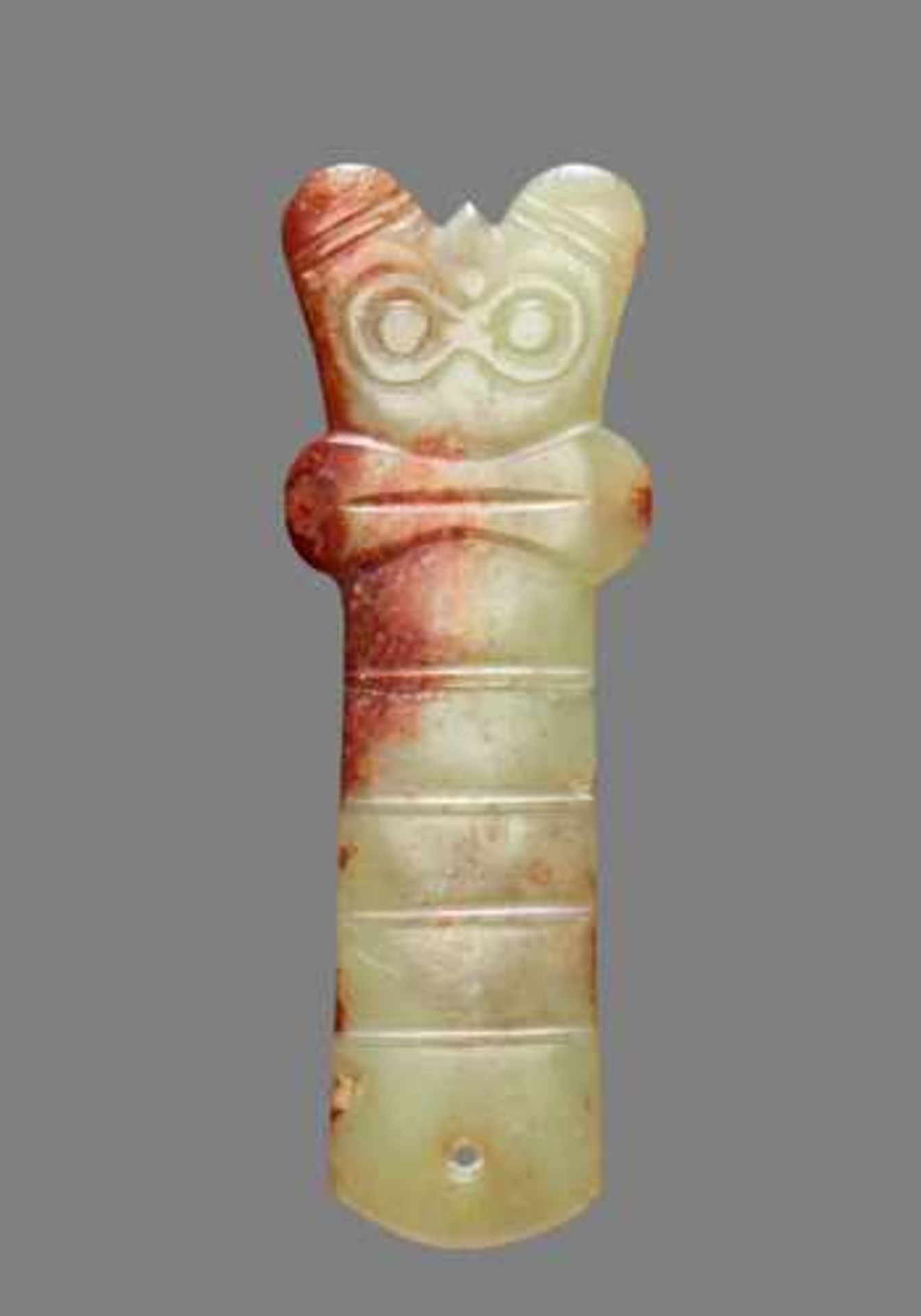 AN INTRIGUING Y-SHAPED JADE WITH MASK MOTIF Jade, China. Late Neolithic period, Hongshan culture, - Image 2 of 8