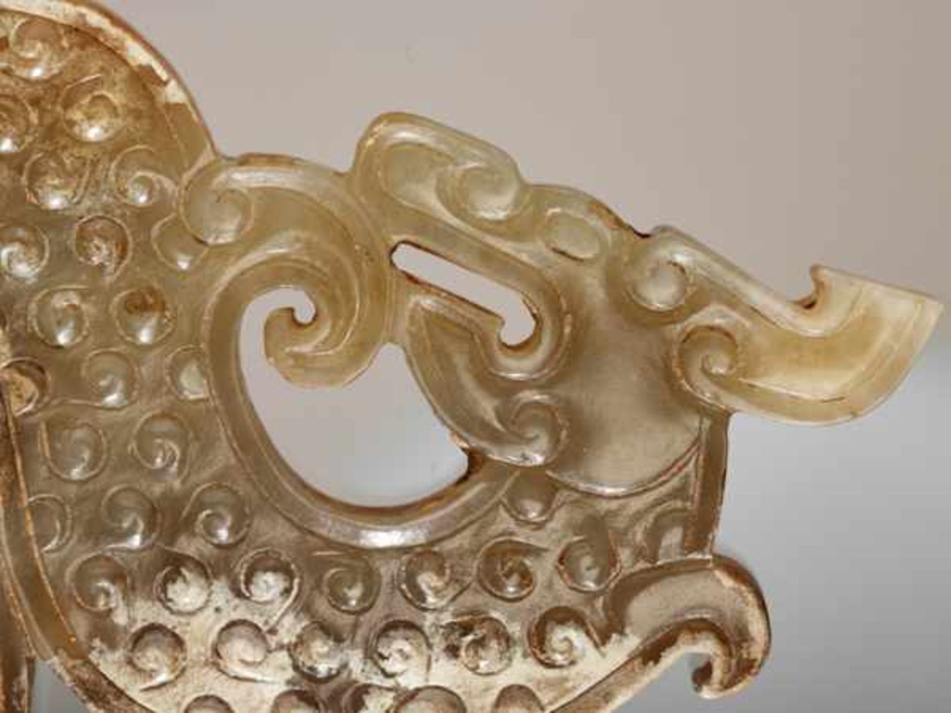 A SINUOUS S-SHAPED DRAGON WITH A PHOENIX AND CURLED APPENDAGES Jade, China. Eastern Zhou, 5th - - Image 3 of 6