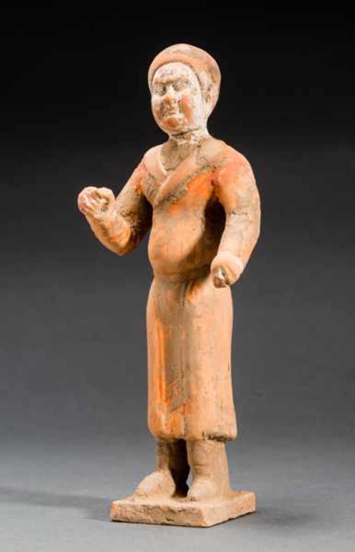 STANDING FIGURE Terracotta with remnants of original painting. China, Six Dynasties (221 - 589) - Image 3 of 6