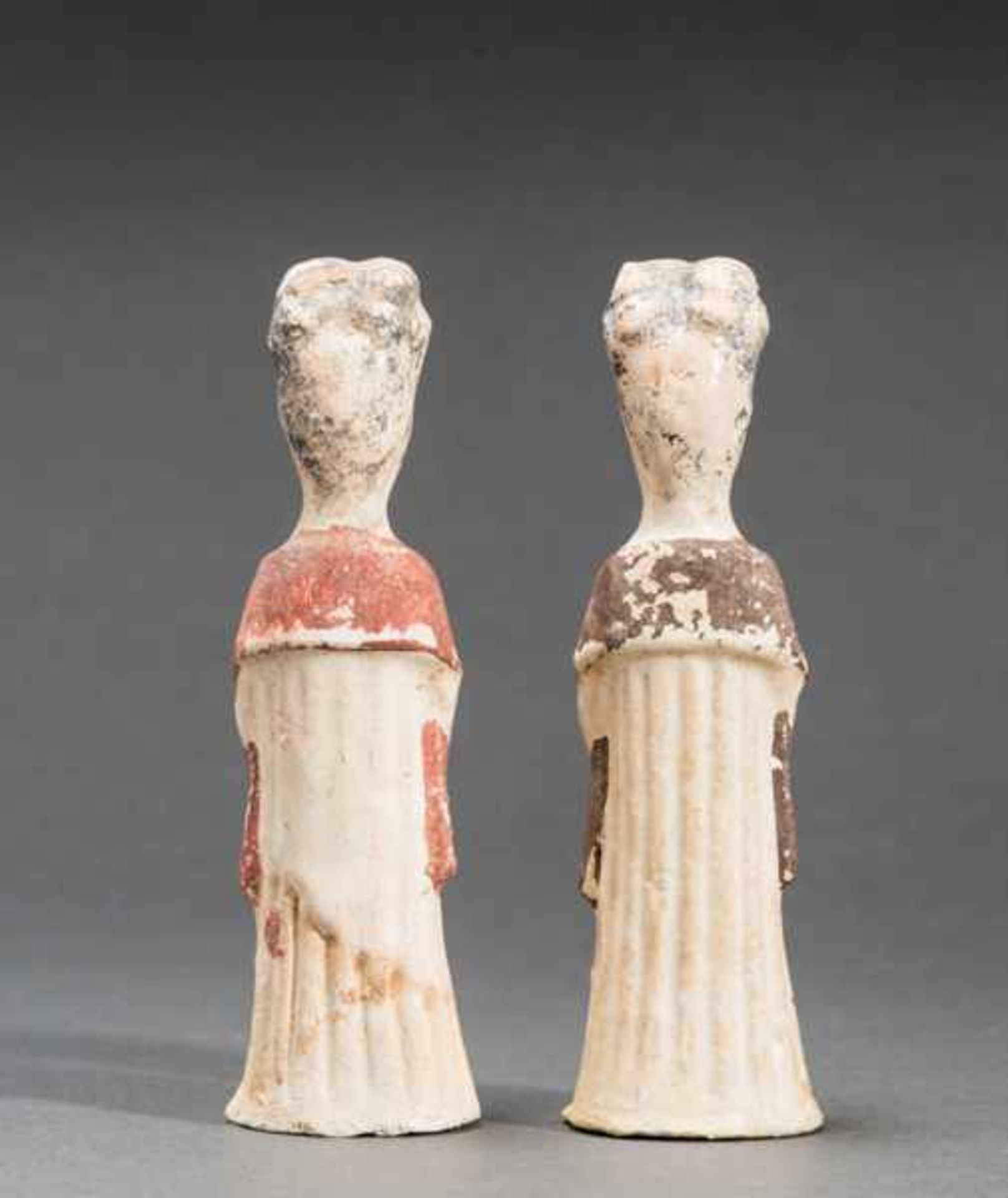 TWO COURTLY LADIES Glazed ceramic with painting. China, Northern Weidynasty (385-535)Dating by TL - Image 3 of 5