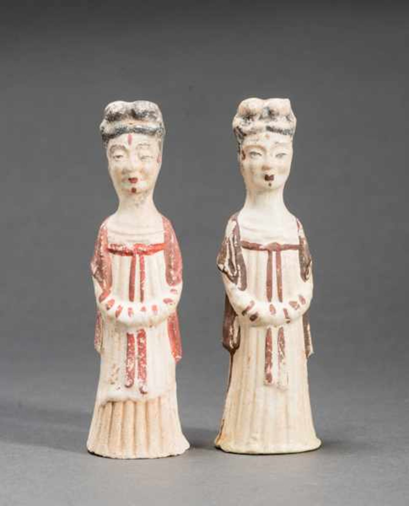 TWO COURTLY LADIES Glazed ceramic with painting. China, Northern Weidynasty (385-535)Dating by TL