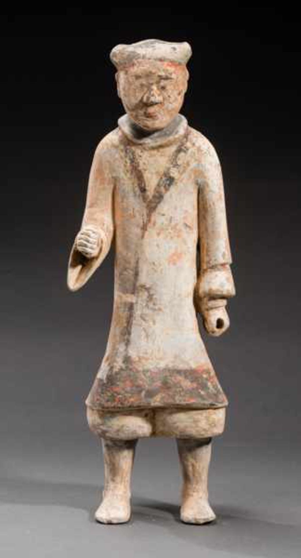 COURTLY FIGURINE Terracotta with remnants of original painting. China, Han dynasty, 2nd cent. BCE陶仆A