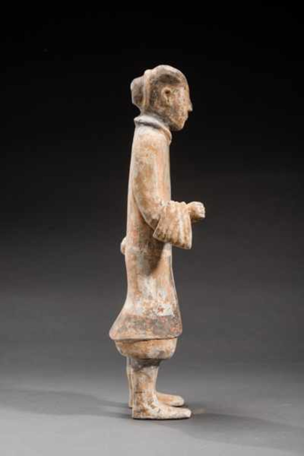 COURTLY FIGURINE Terracotta with remnants of original painting. China, Han dynasty, 2nd cent. BCE陶仆A - Image 5 of 7