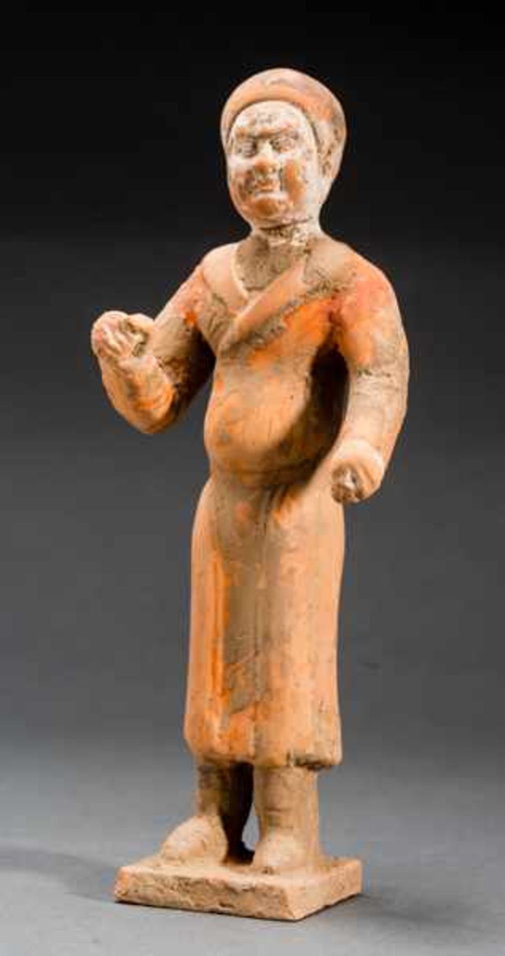STANDING FIGURE Terracotta with remnants of original painting. China, Six Dynasties (221 - 589) - Image 2 of 6