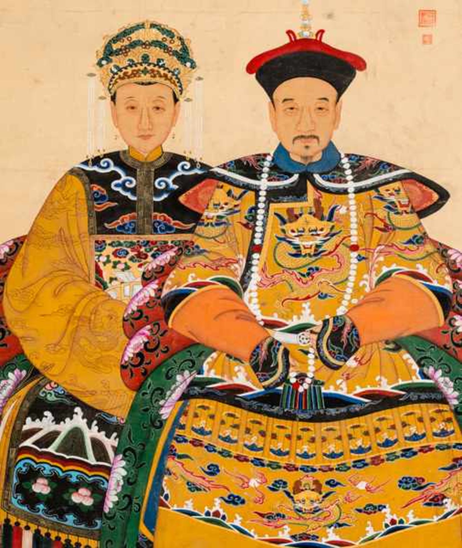 LARGE ANCESTRAL PORTRAIT Paint and gold on fabric. China, Qing dynasty(1644 - 1912)大幅祖先畫像Large - Bild 2 aus 2