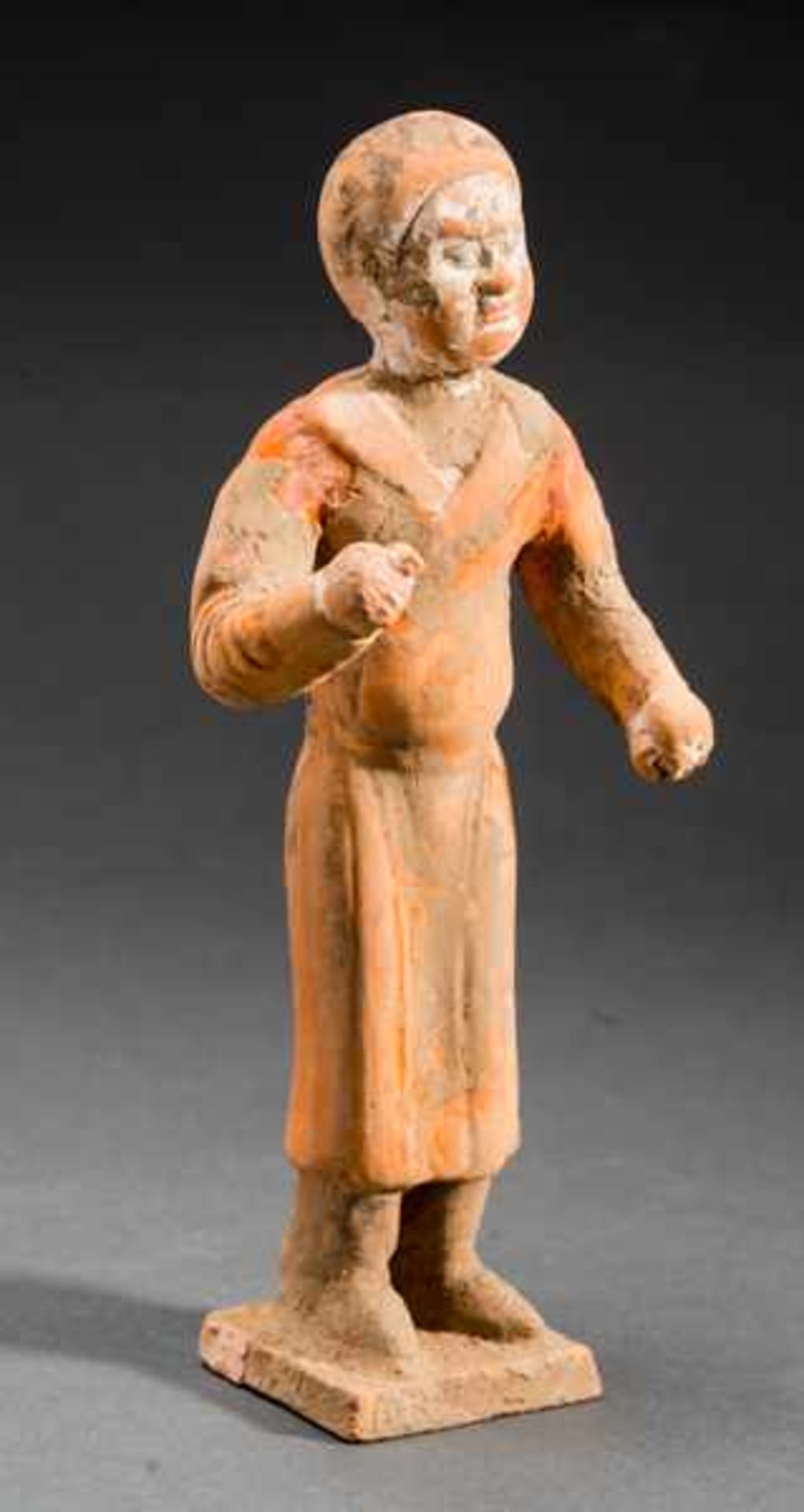 STANDING FIGURE Terracotta with remnants of original painting. China, Six Dynasties (221 - 589) - Image 4 of 6