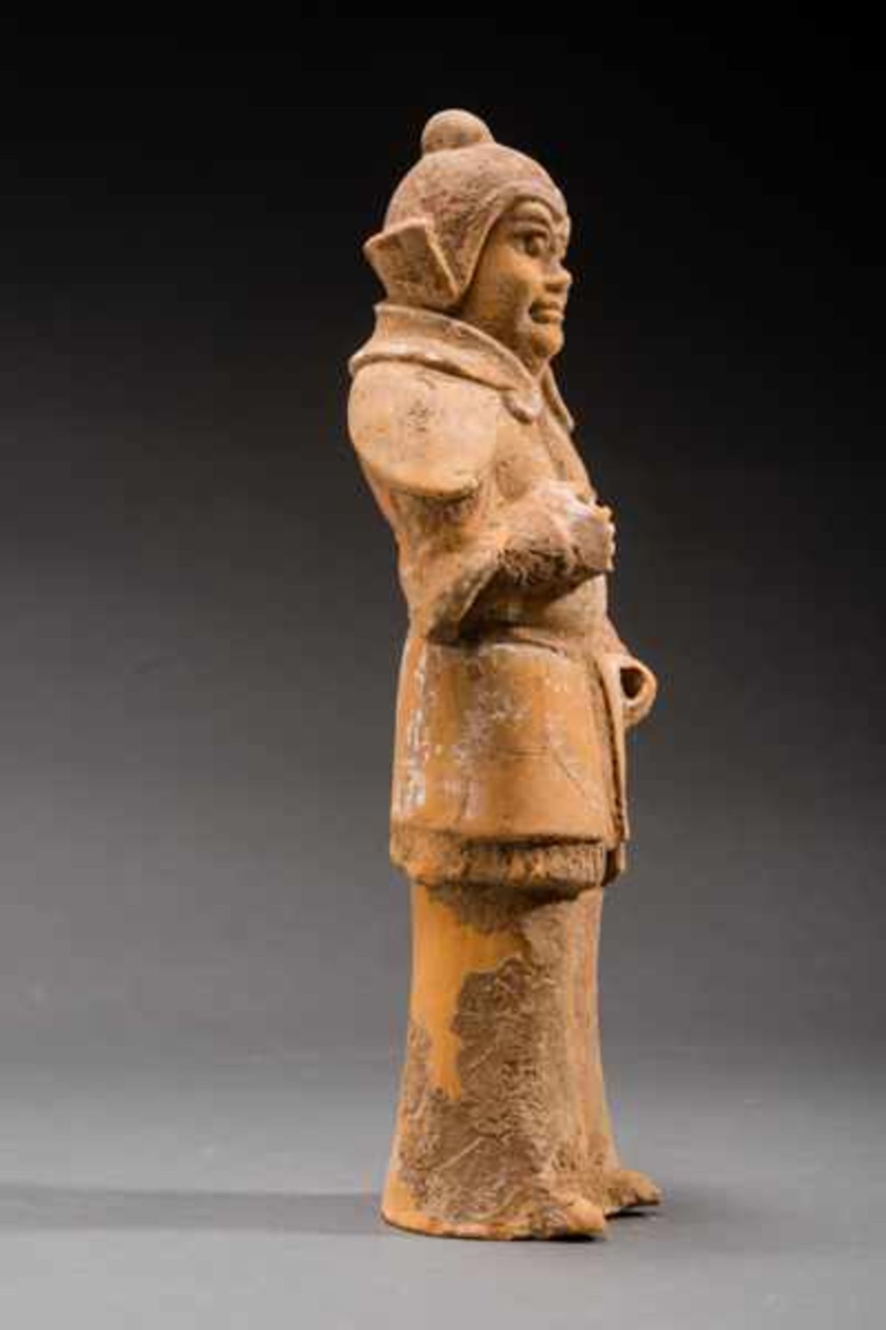 STANDING TOMB GUARDIAN (ZHENMUSHEN) Terracotta with remnants of original painting. China, Sui - Image 6 of 7