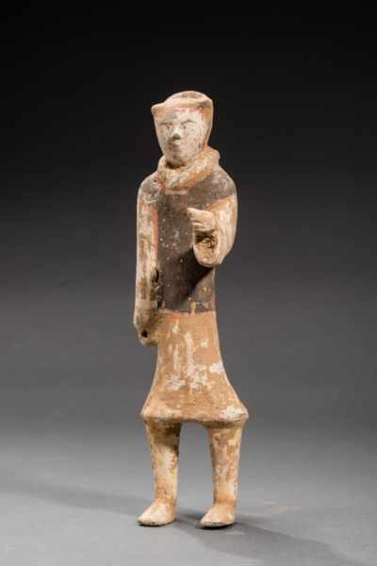 SMALL GUARDSMAN Terracotta with remnants of originalpainting. China, Early Western Handynasty (3rd