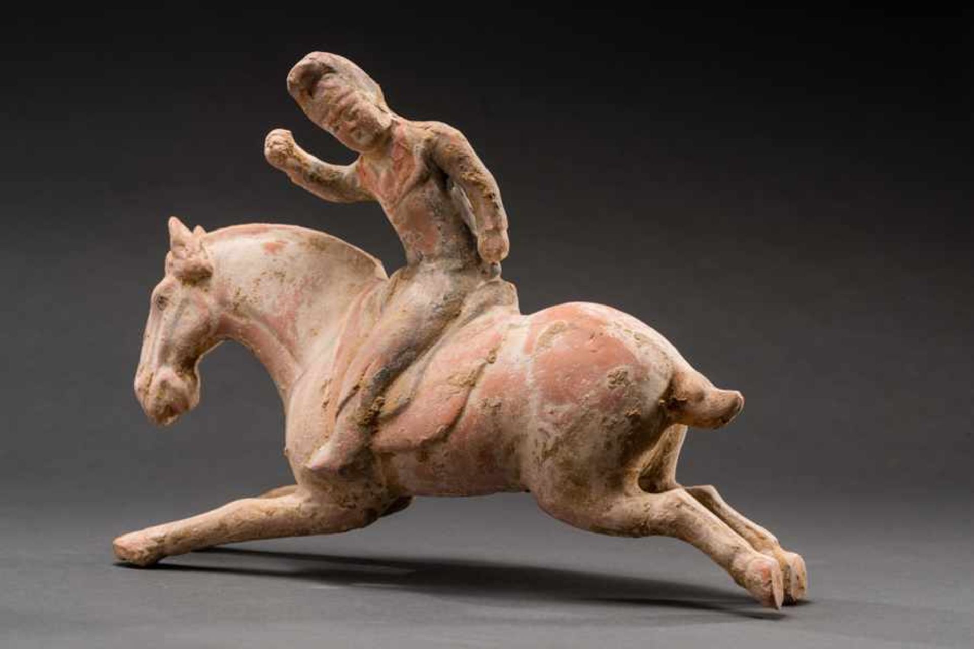 RUNNING HORSE WITH FEMALE POLO PLAYER Terracotta with remnants of original painting. China, Tang - Bild 5 aus 6