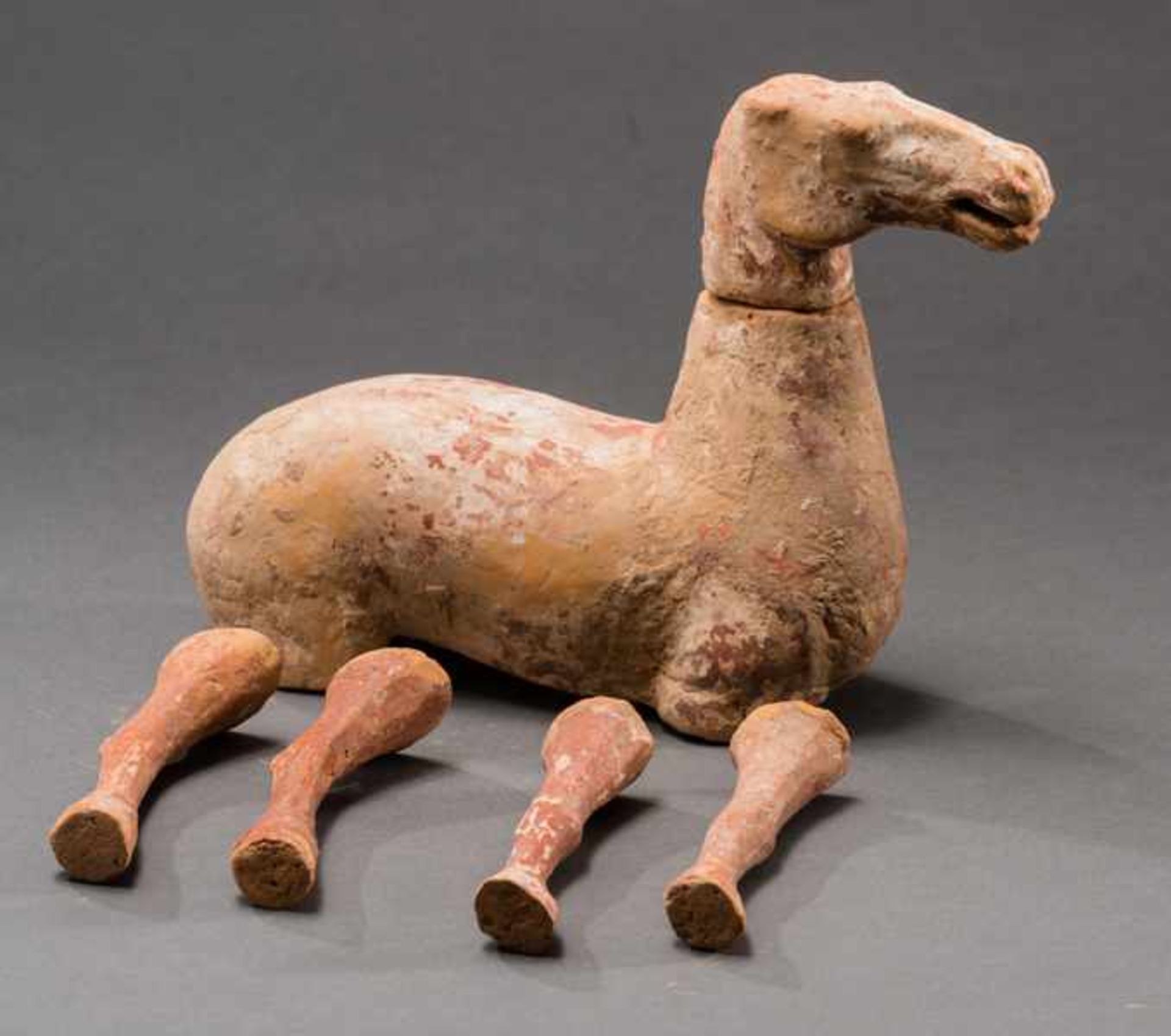 HORSE SCULPTURE Terracotta with remnants of original painting. China, WesternHan dynasty (206