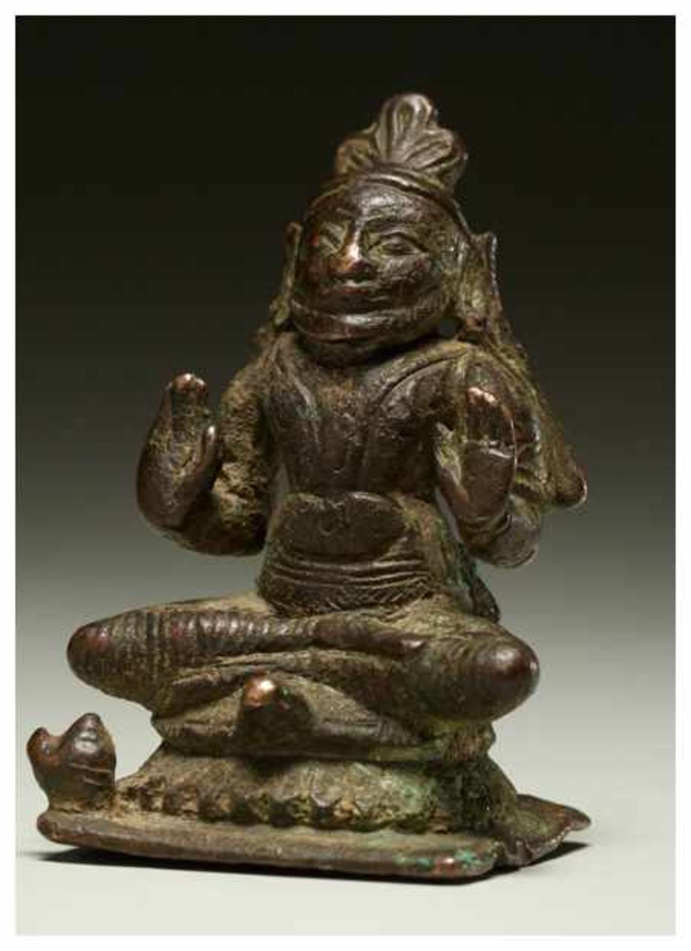 AN INDIAN BRONZE OF A DEITY ON TORTOISE Bronze. India, approx.18th centuryThe tortoise Kurma is