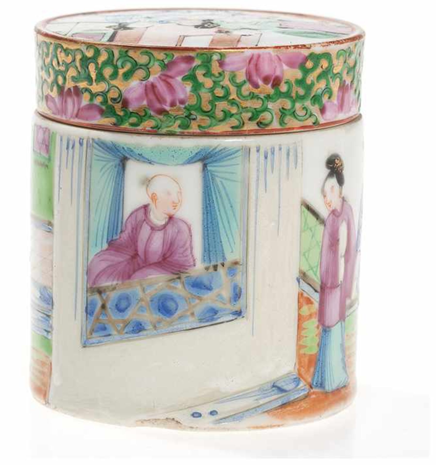 FAMILLE ROSE POR CELAIN BOX AND COVER, ORNATE WITH GOLD Porcelain with polychrome overglaze - Image 2 of 6