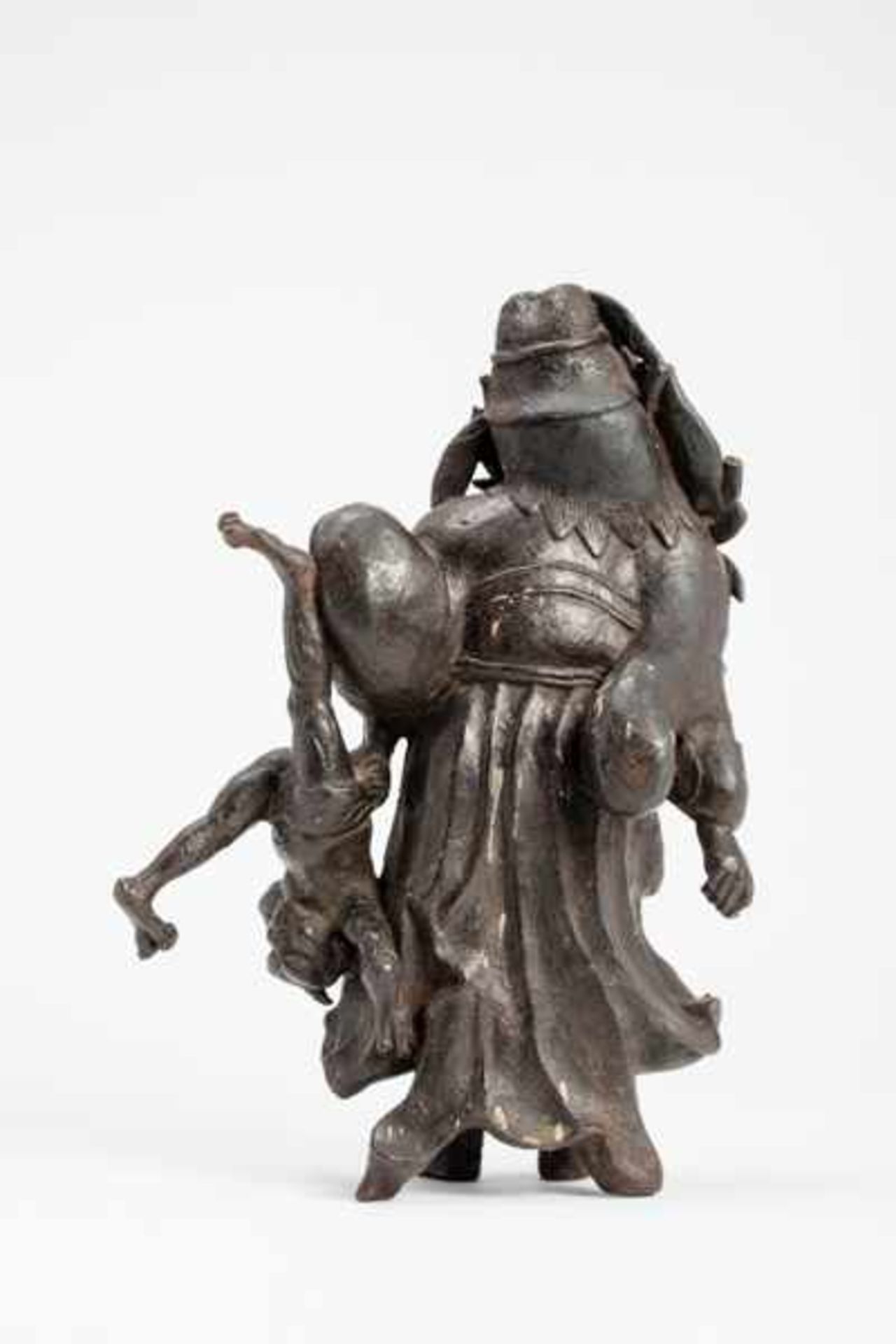 A SOLID IRON ‘OKIMONO ’ FIGURE OF A SHOKI AND ONI Iron. Japan, Edo period 17th centuryAn old - Image 5 of 8