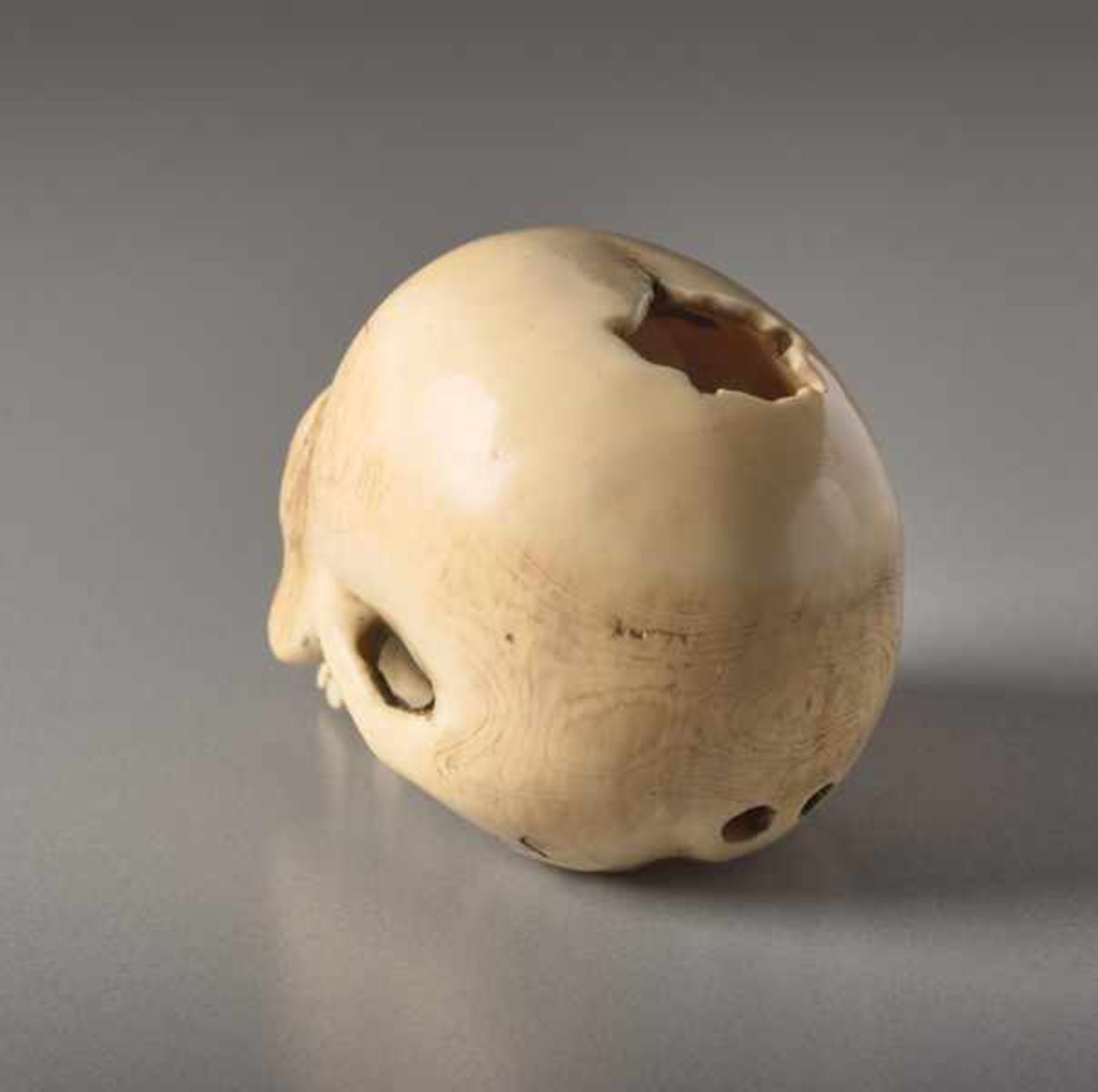 AN IVORY NETSUKE BY SHOZAN OF A SKULL Ivory netsuke. Japan, 19th centuryAn excellently crafted, - Image 4 of 7
