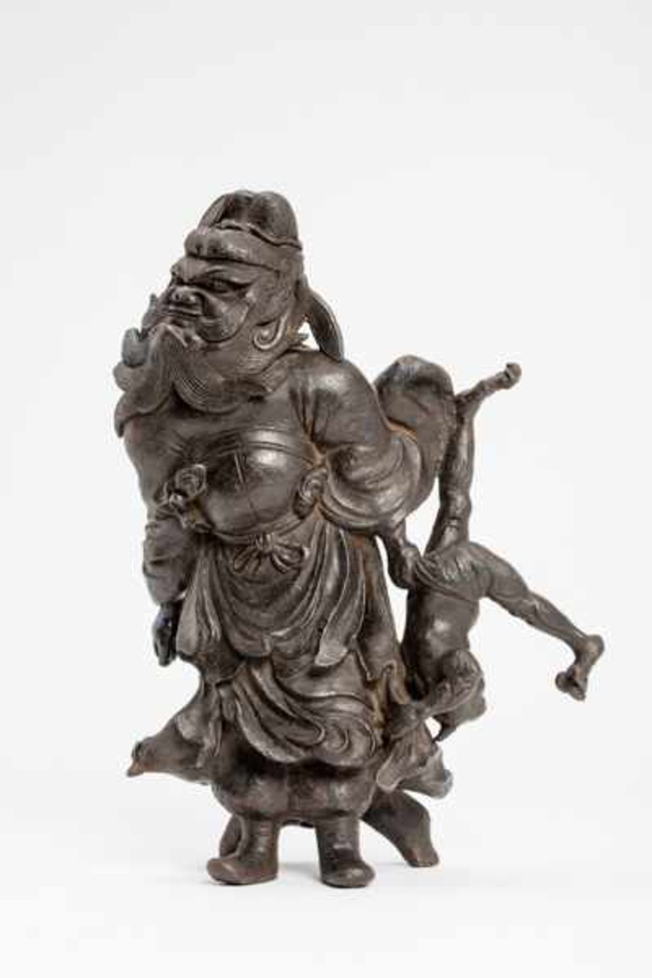 A SOLID IRON ‘OKIMONO ’ FIGURE OF A SHOKI AND ONI Iron. Japan, Edo period 17th centuryAn old - Image 3 of 8