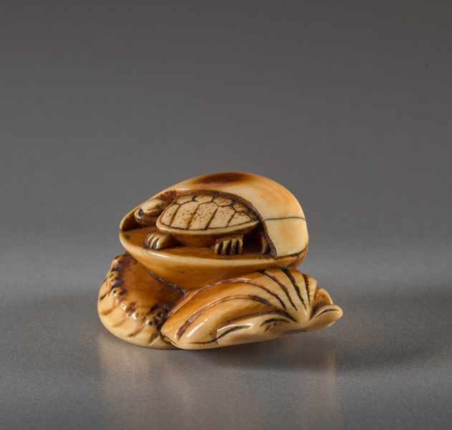 AN IVORY NETSUKE OF CLAMS AND MINOGAME Ivory netsuke. Japan, early 19th centuryA very finely crafted - Image 4 of 5