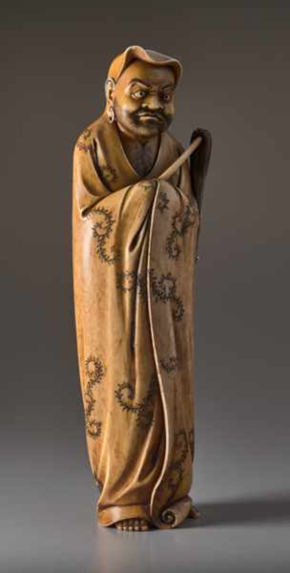 AN IVORY OKIMONO BY KYOCHI OF DARUMA Ivory okimono. Japan, Meiji periodThe famous father of Zen - Image 2 of 5