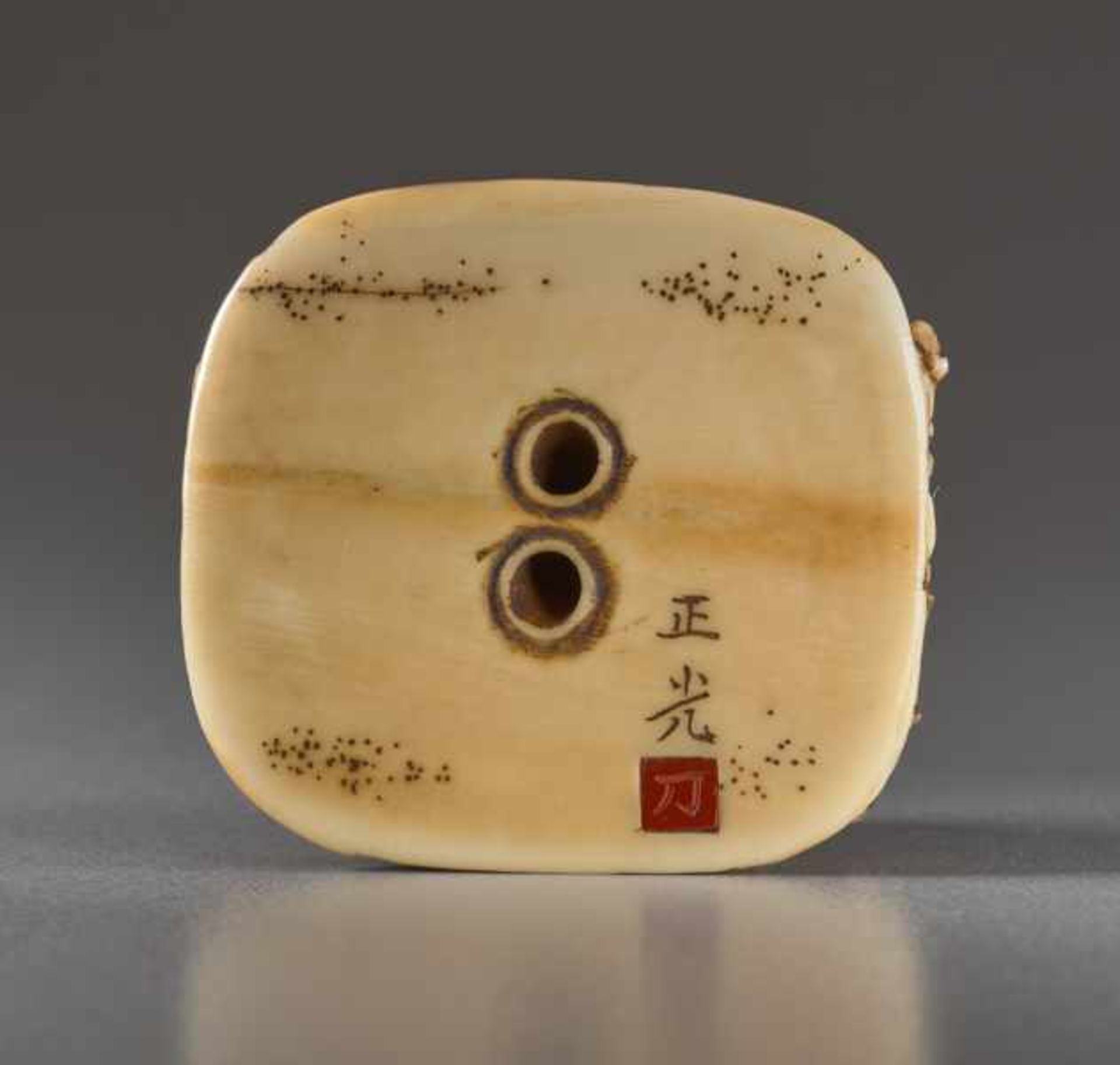 AN IVORY NETSUKE OF THE ZODIAC BY MASAMITSU Ivory netsuke. Japan, Meiji periodOf compact design, - Image 5 of 5