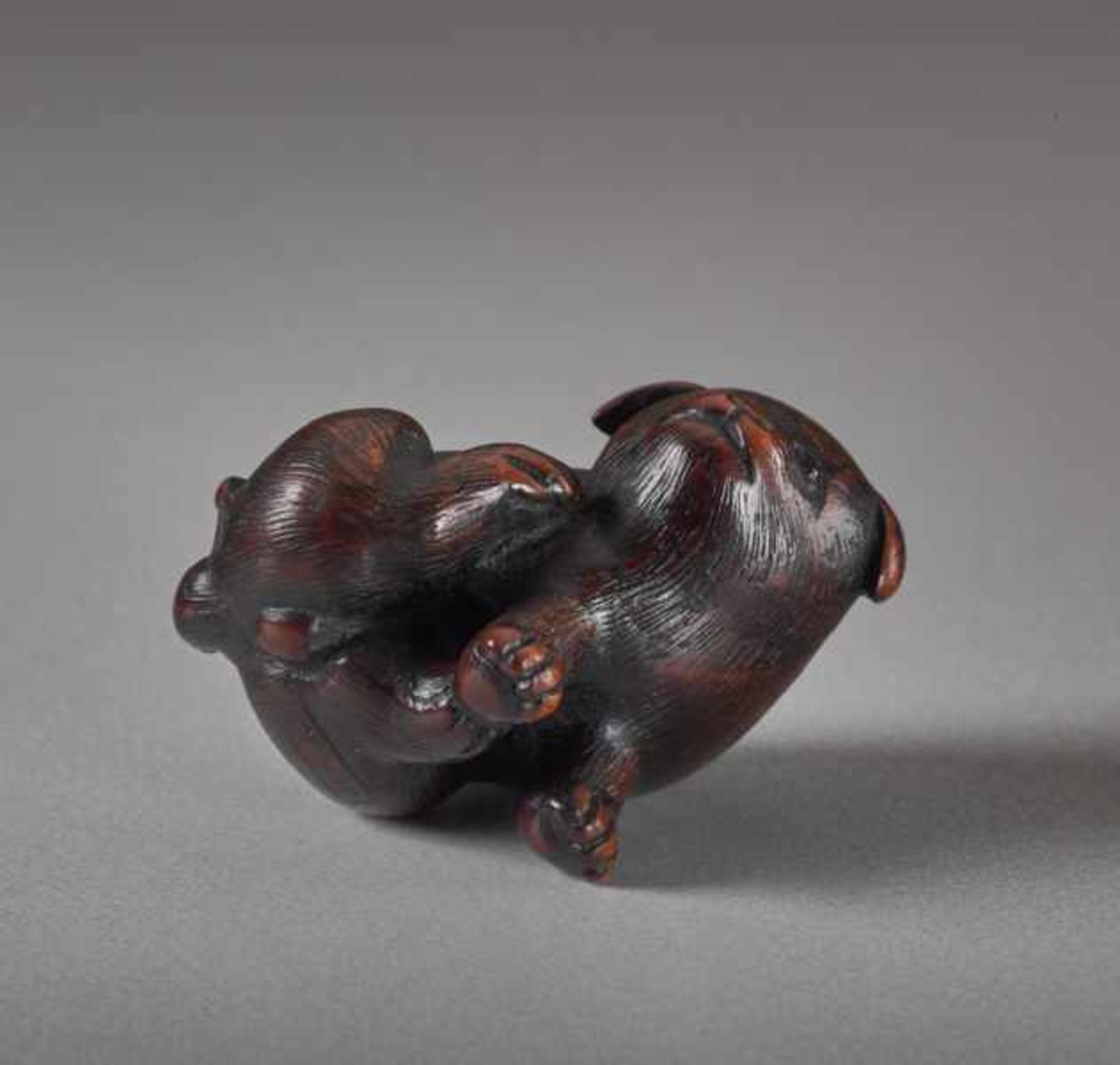 A WOOD NETSUK E BY KAGETOSHI OF A PUPPY Wood netsuke. Japan, first half of 19th centuryA - Image 4 of 6