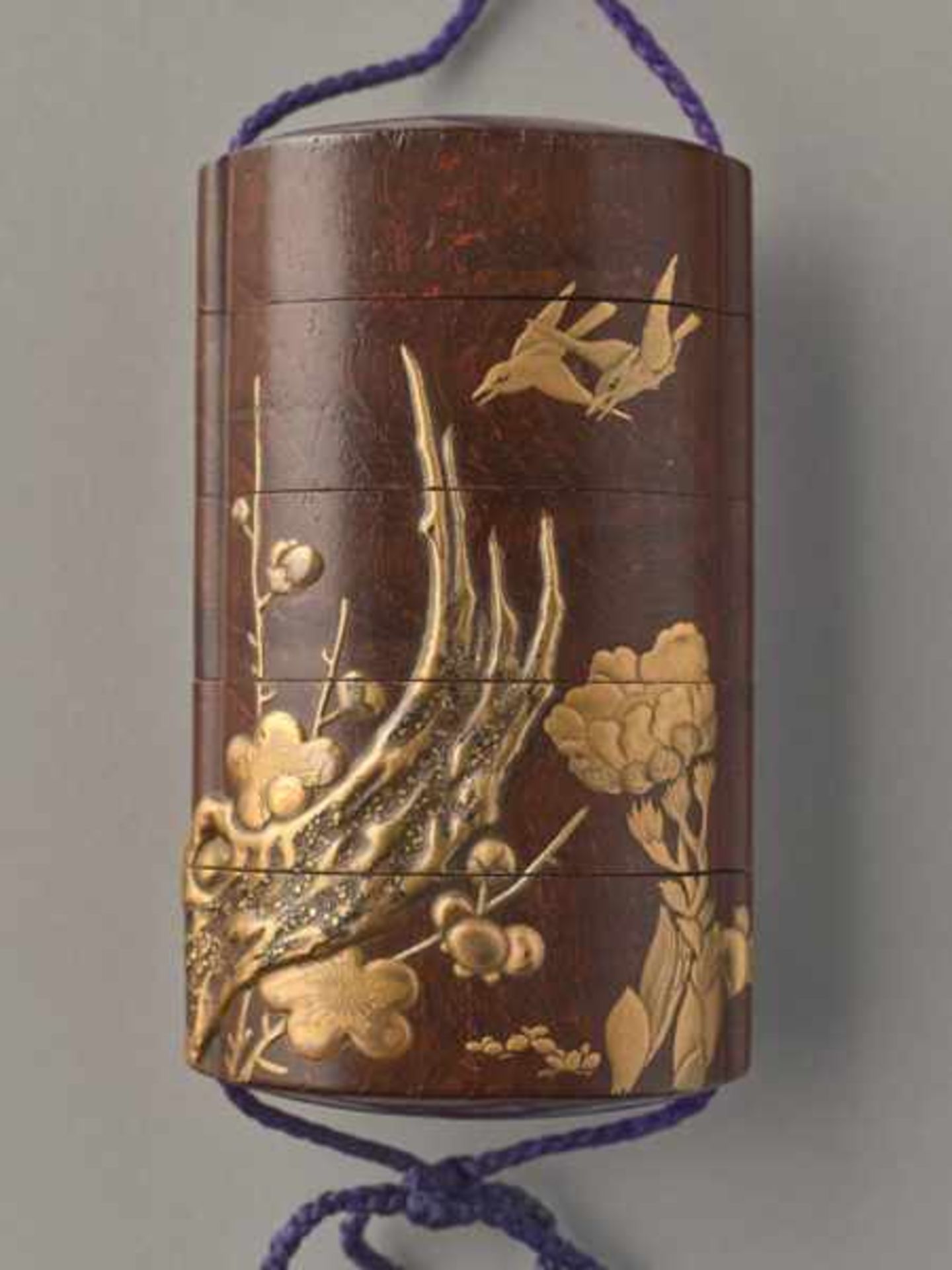 A FOUR CASE LACQUER AND GOLD INRO BY HOSHIN Lacquer and gold inro with some silver. Japan, late 18th
