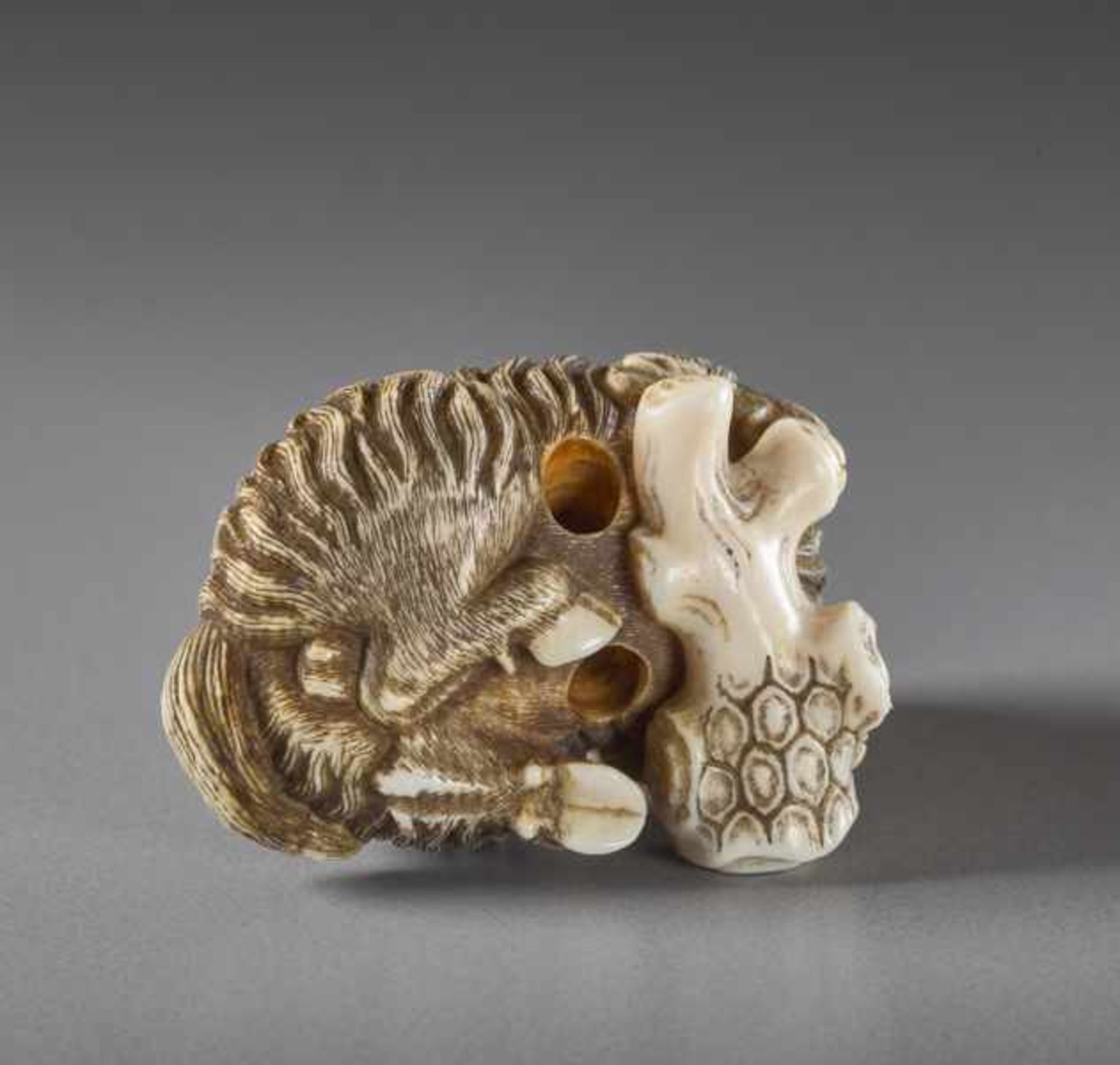 AN IVORY NETSUKE OF A GOAT Ivory netsuke. Japan, 18th centuryA masterfully executed netsuke of a - Image 5 of 5