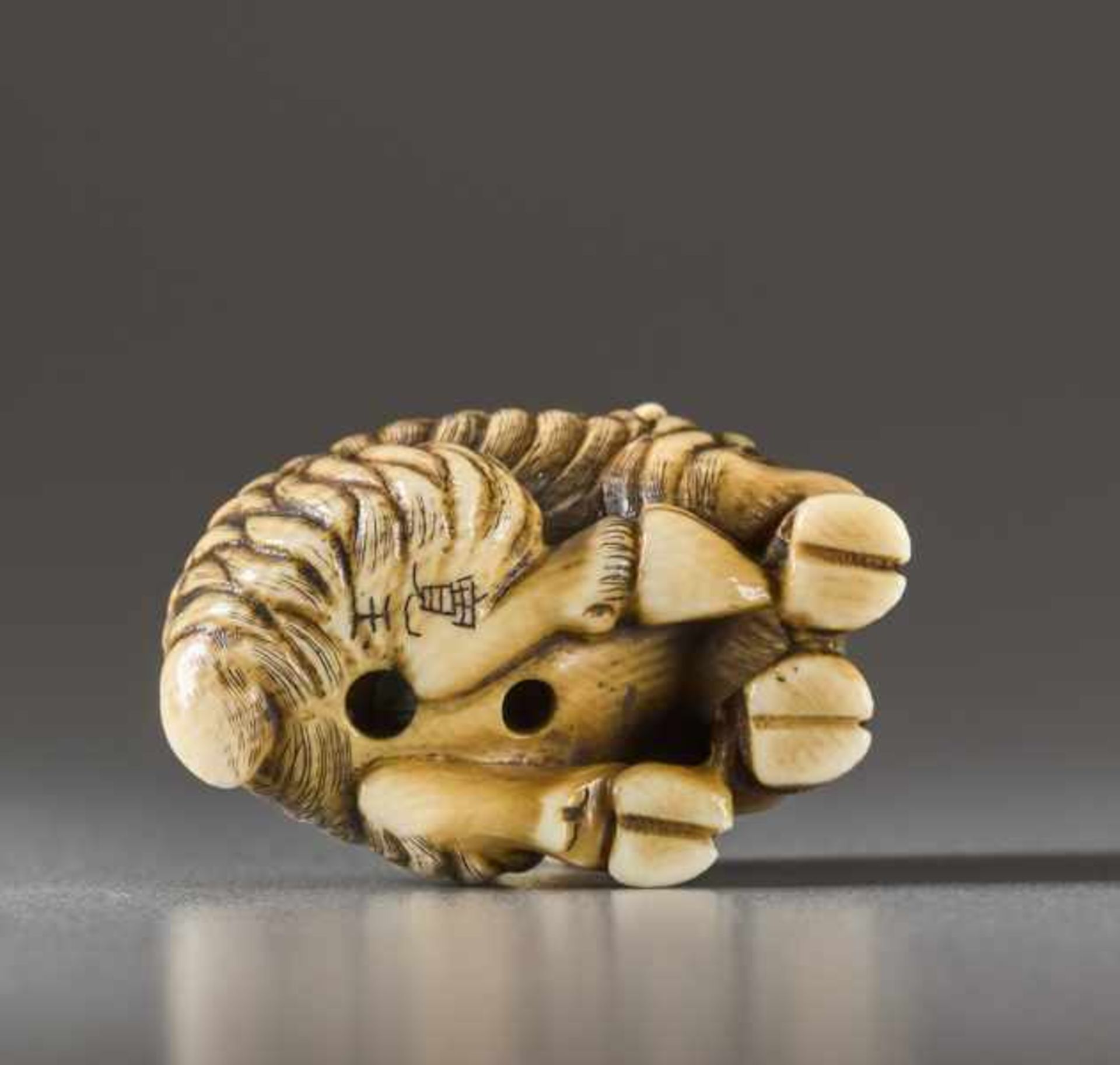 AN IVORY NETSUKE BY KANGYOKU OF A GOAT Ivory netsuke. Japan, 20th centuryKangyoku is one of the - Image 6 of 6