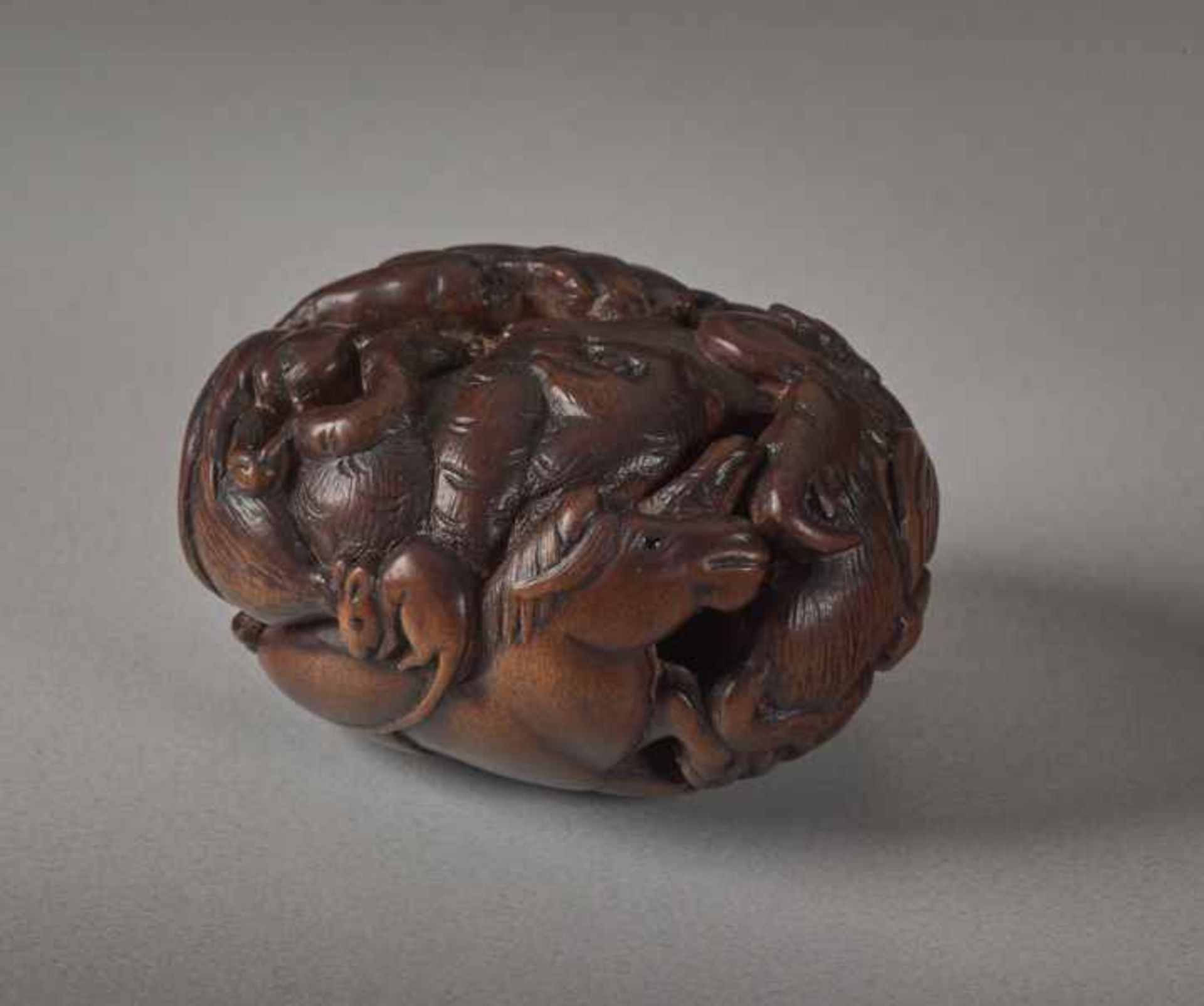 A WOOD NETSUKE BY MASAHIRO OF THE TWELVE ZODIAC ANIMALS Wood netsuke. Japan, 19th centuryA