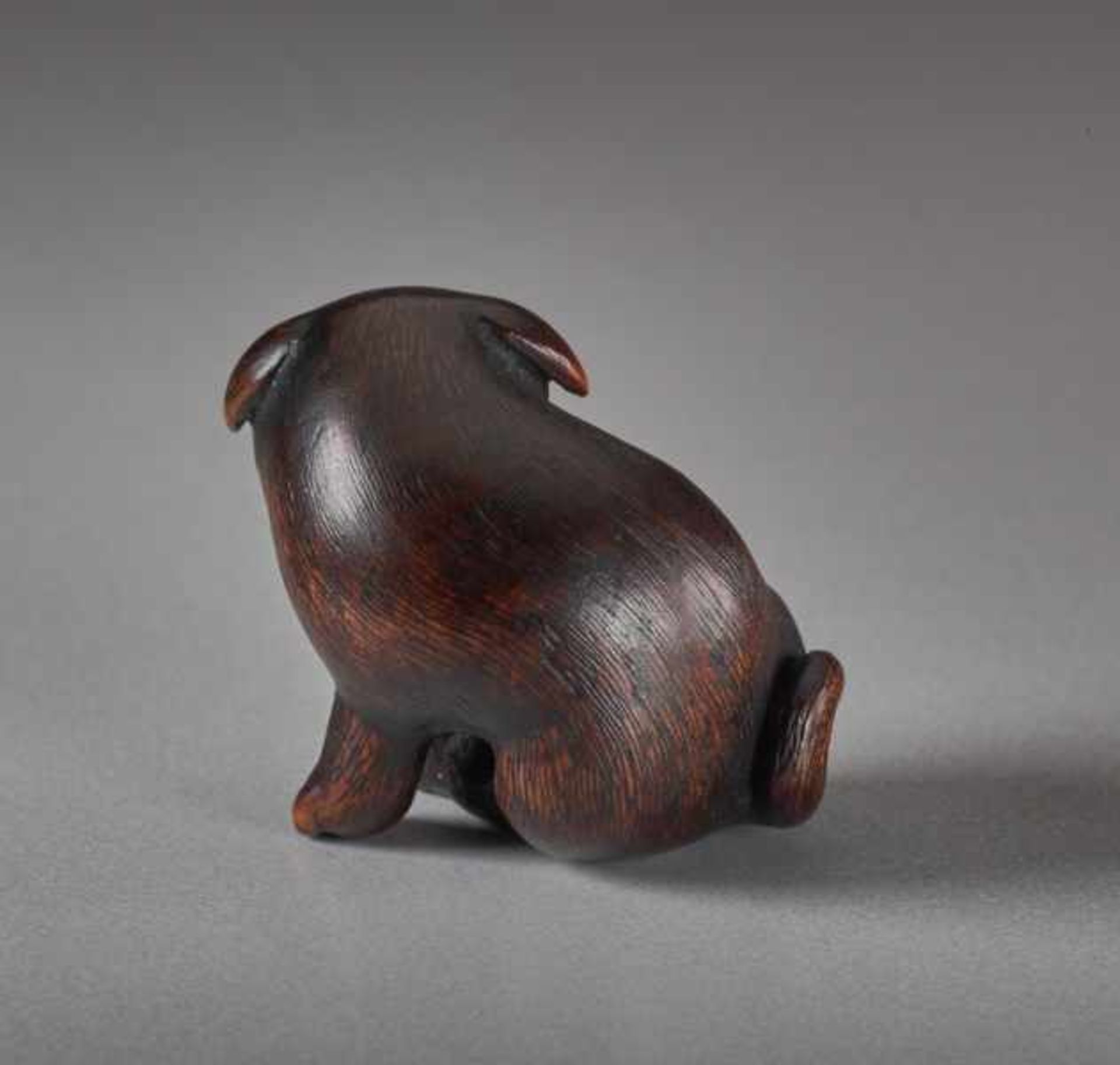 A WOOD NETSUK E BY KAGETOSHI OF A PUPPY Wood netsuke. Japan, first half of 19th centuryA - Image 3 of 6