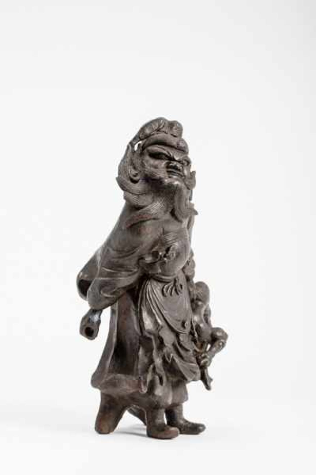 A SOLID IRON ‘OKIMONO ’ FIGURE OF A SHOKI AND ONI Iron. Japan, Edo period 17th centuryAn old - Image 7 of 8