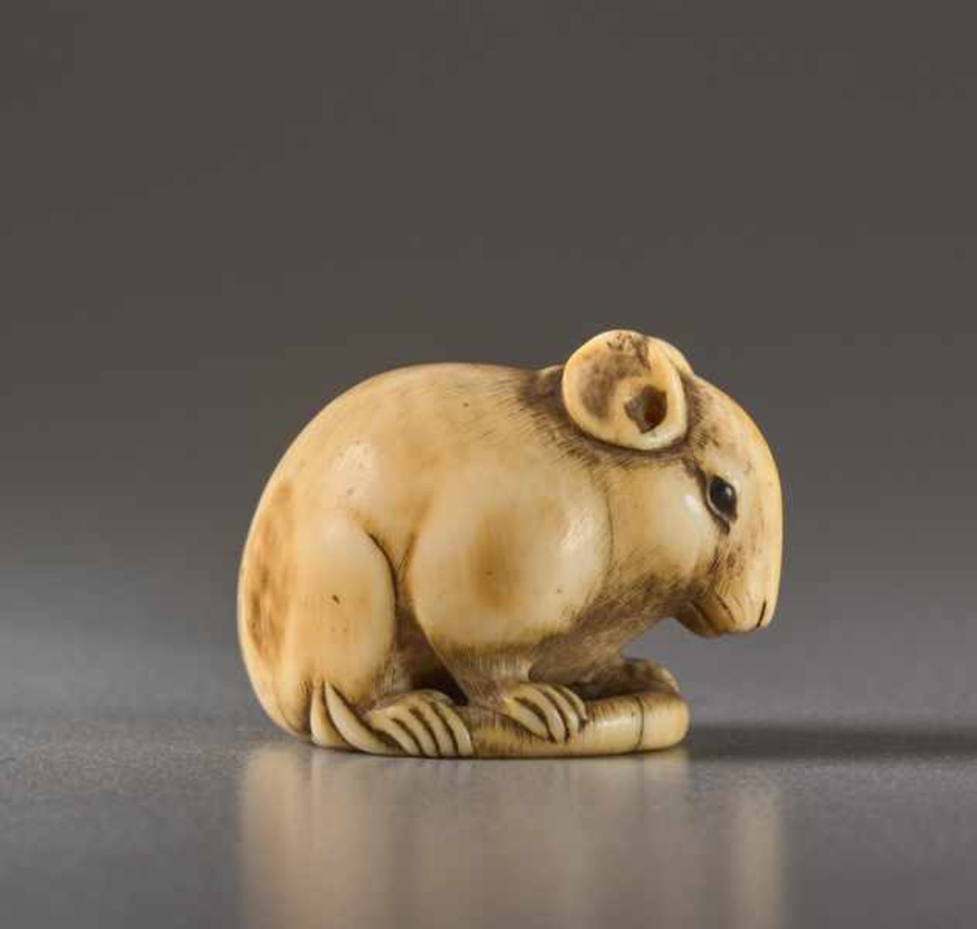 AN IVORY NETSUKE BY IKKO OF A SEATED RAT Ivory netsuke. Japan, 19th centuryA very good work, with - Image 2 of 5