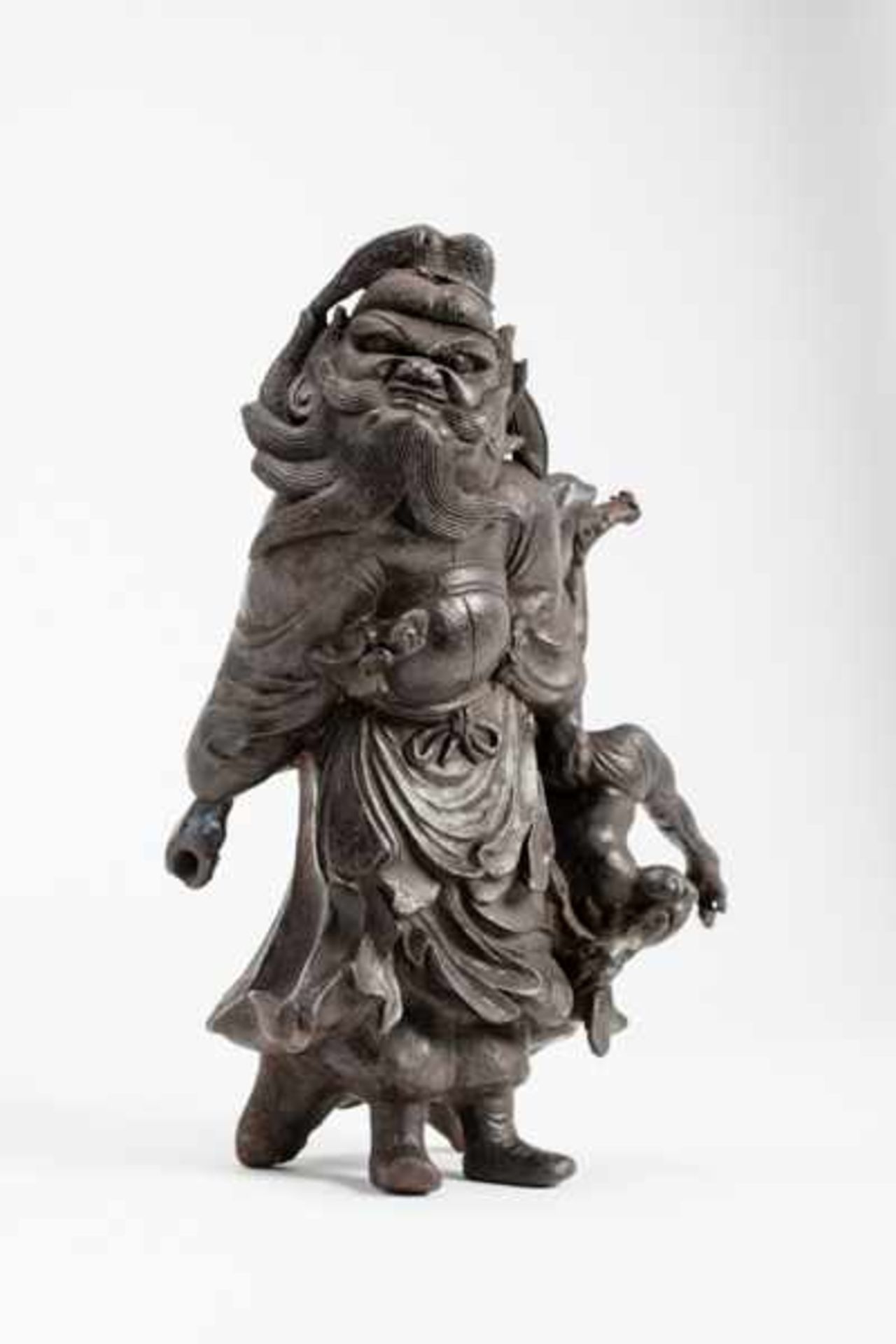 A SOLID IRON ‘OKIMONO ’ FIGURE OF A SHOKI AND ONI Iron. Japan, Edo period 17th centuryAn old - Image 2 of 8