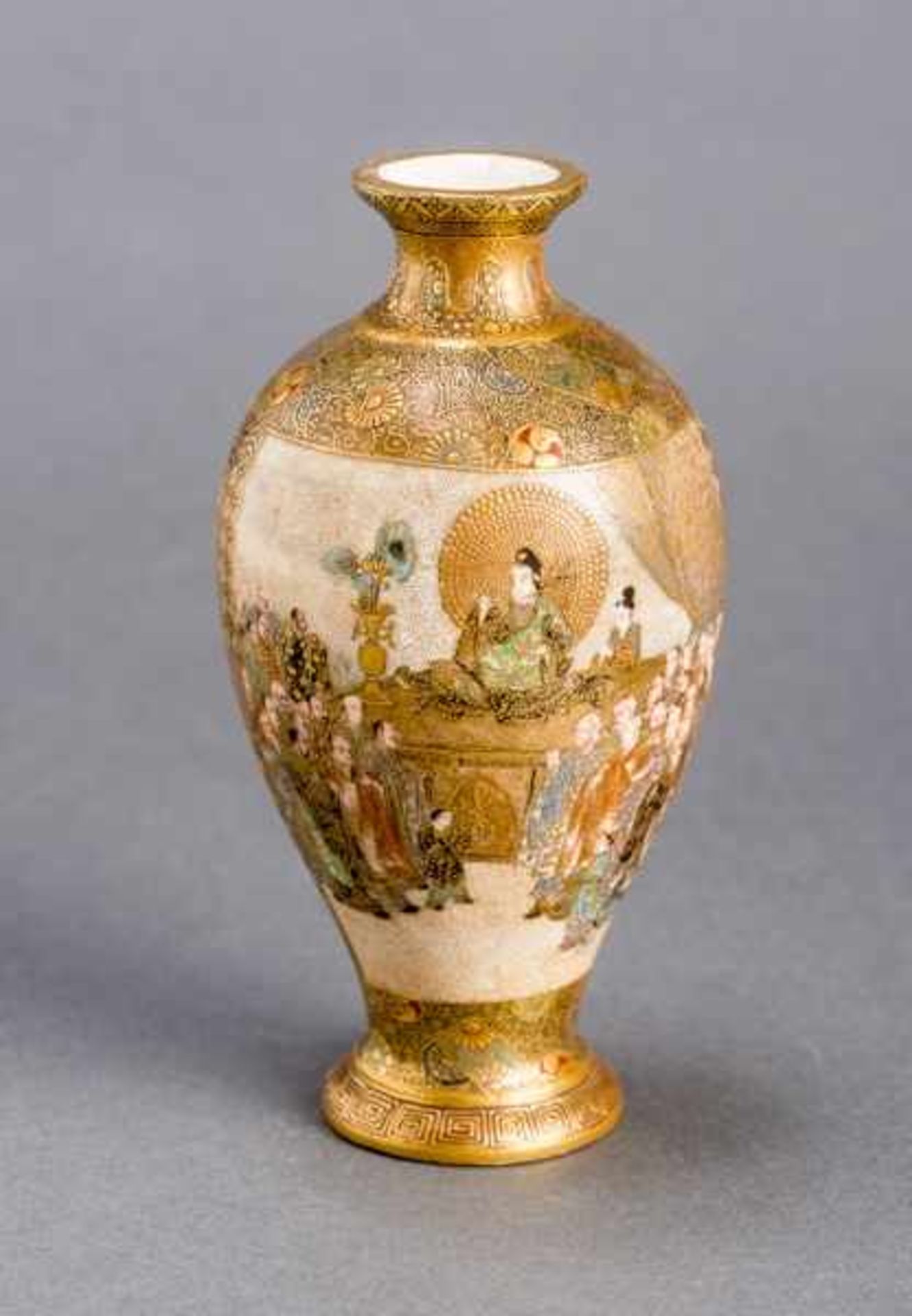 RYOZAN: AMIDA BUTSU AND VENERATORS Glazed ceramic with paint and gold. Japan, Meiji periodTwo