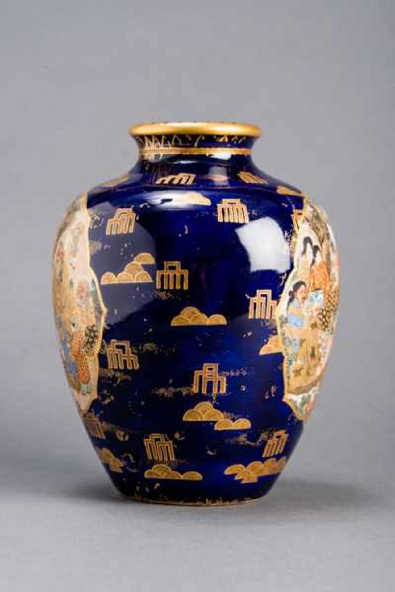 KENZAN: SATSUMA VASE WITH WISEMEN Glazed ceramic with paint and gold. Japan, Meiji periodOvoid - Image 4 of 6