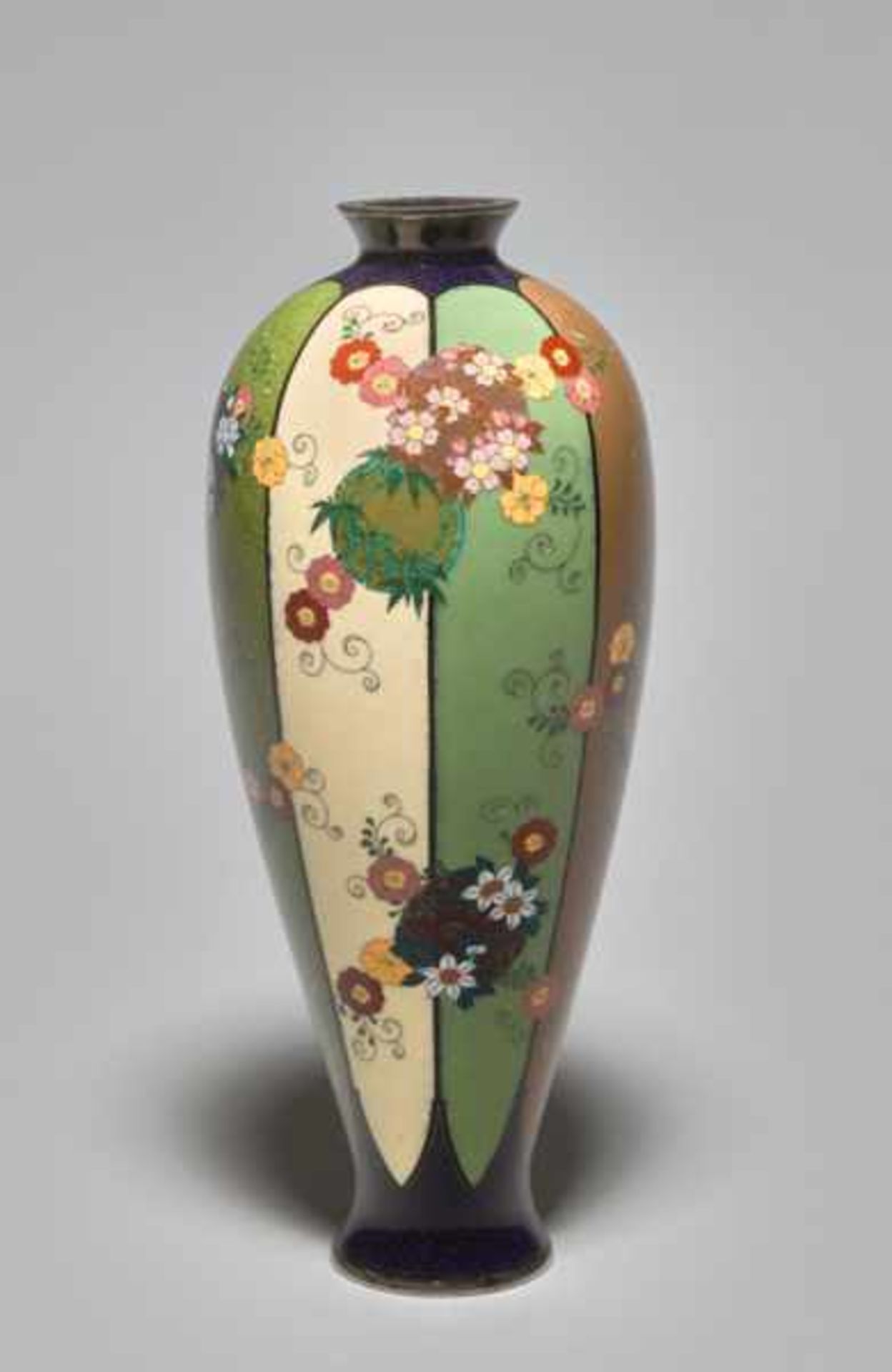 A CLOISONNÉ VASE BY NAMIKAWA YASUYUKI (1845-1927) Colored enamel cloisonné on silver. Japan, Meiji