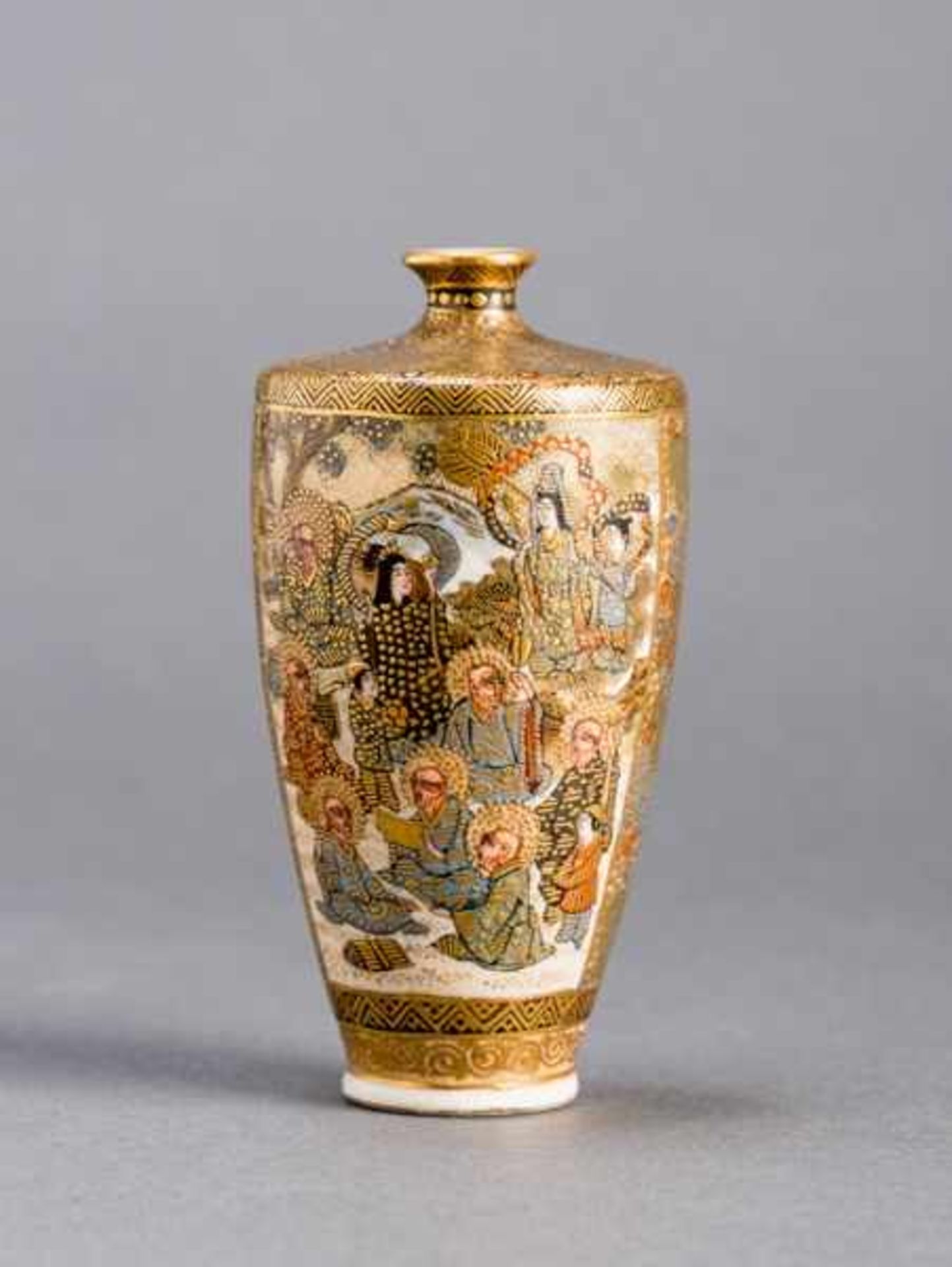 HODODA: A SMALL SATSUMA VASE WITH SAINTS Glazed ceramic with paint and gold. Japan, Meiji - Image 2 of 5