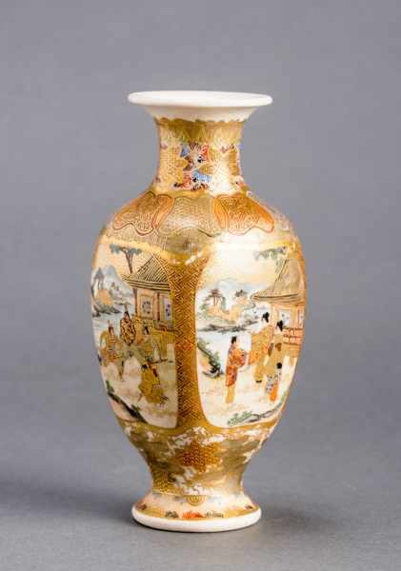 FUKUBE: A SMALL SATSUMA VASE Glazed ceramic with paint and gold. Japan, Meiji periodSmall, four- - Image 3 of 6