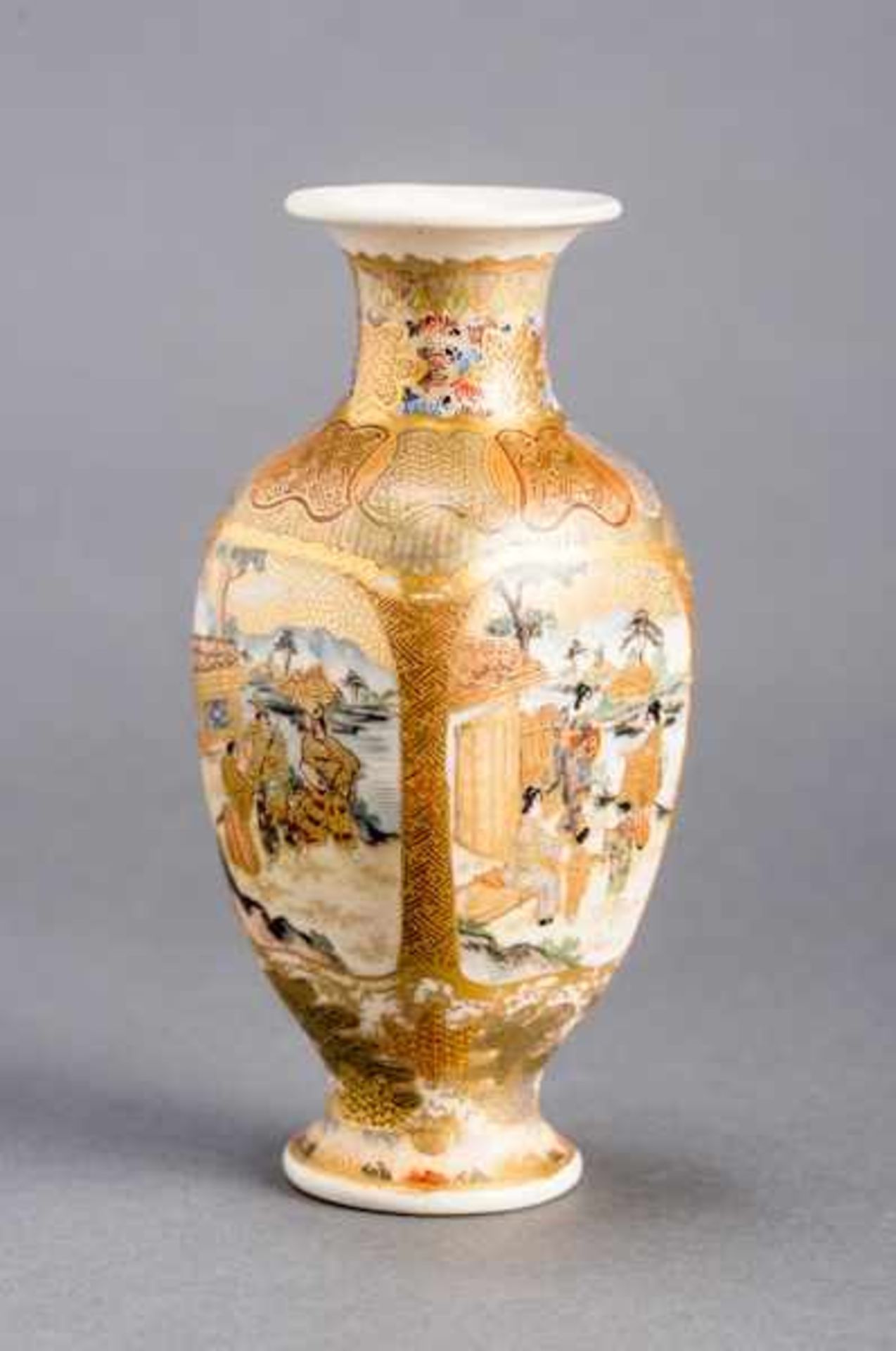 FUKUBE: A SMALL SATSUMA VASE Glazed ceramic with paint and gold. Japan, Meiji periodSmall, four- - Image 4 of 6