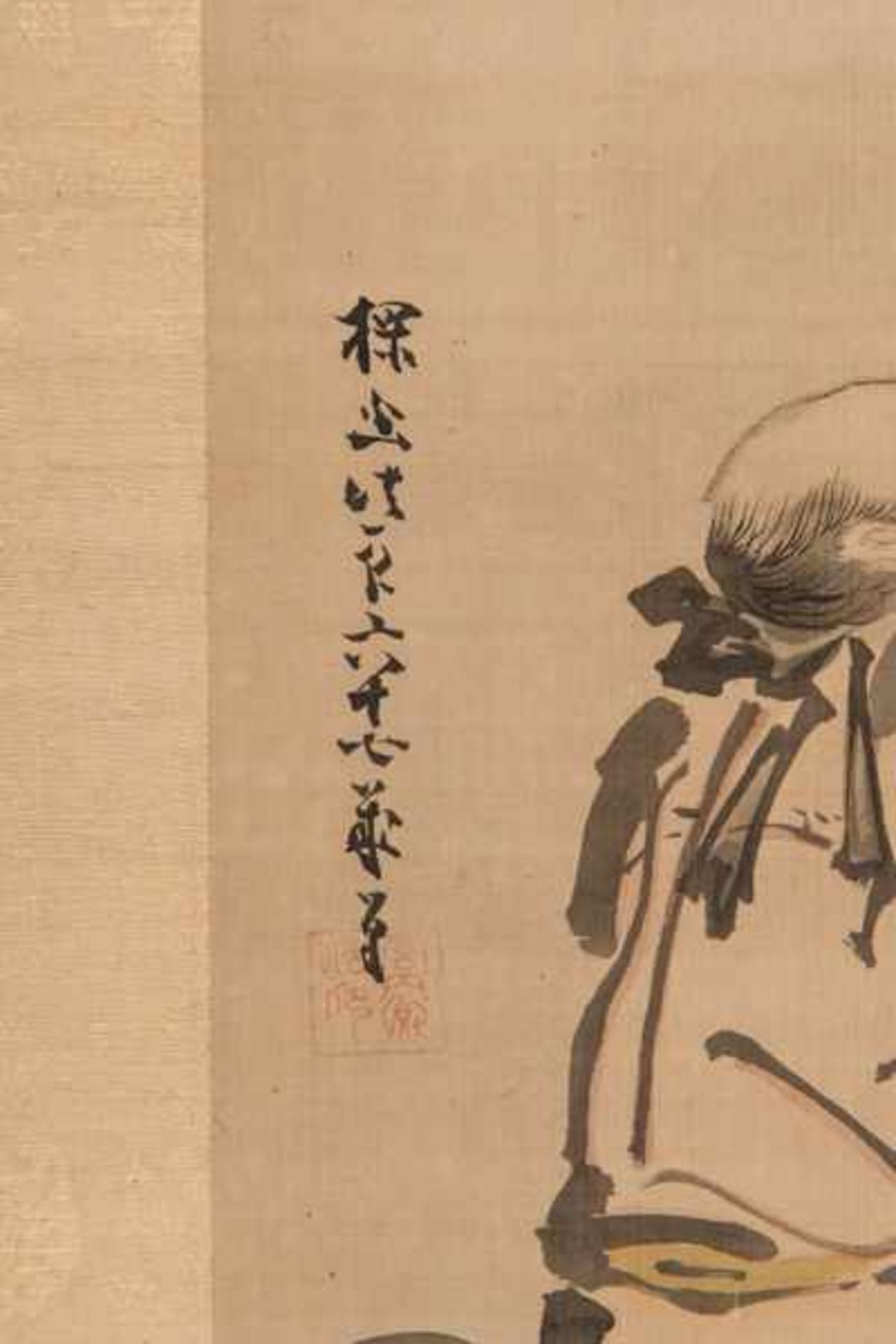 A KAKEMONO OF CHOKARO SENNIN Kakemono painting with ink on silk. Japan, 19th centuryThe immortal - Image 3 of 3
