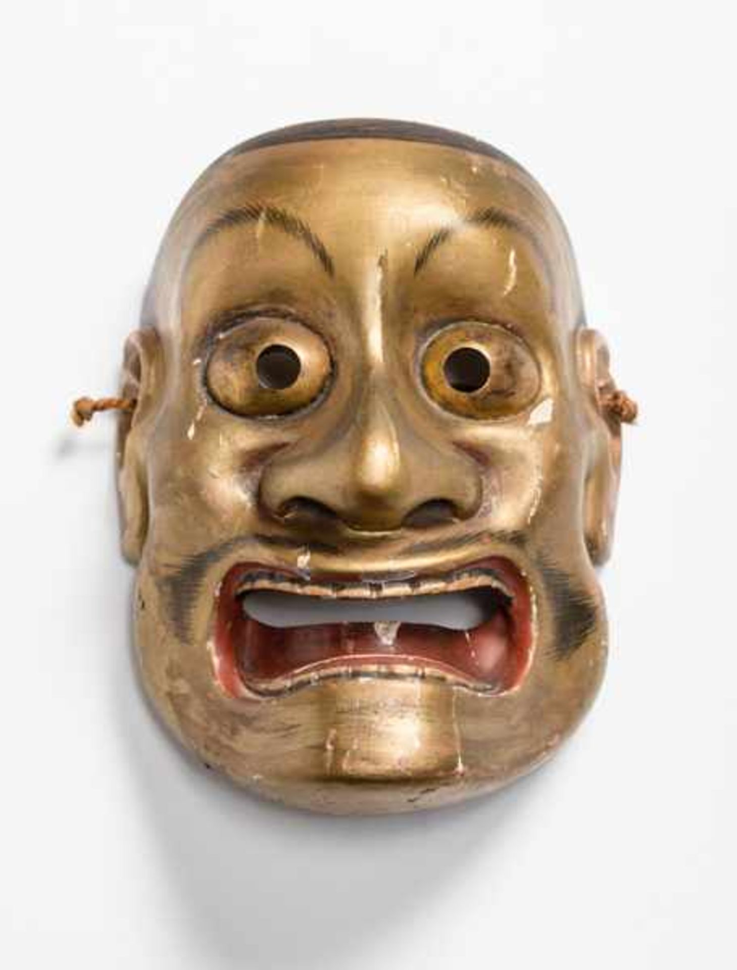 A NOH MASK OF OTOBIDE (HORNLESS DEMON) Wood, gesso, pigments and gilt metal. Japan, Edo period, 17th